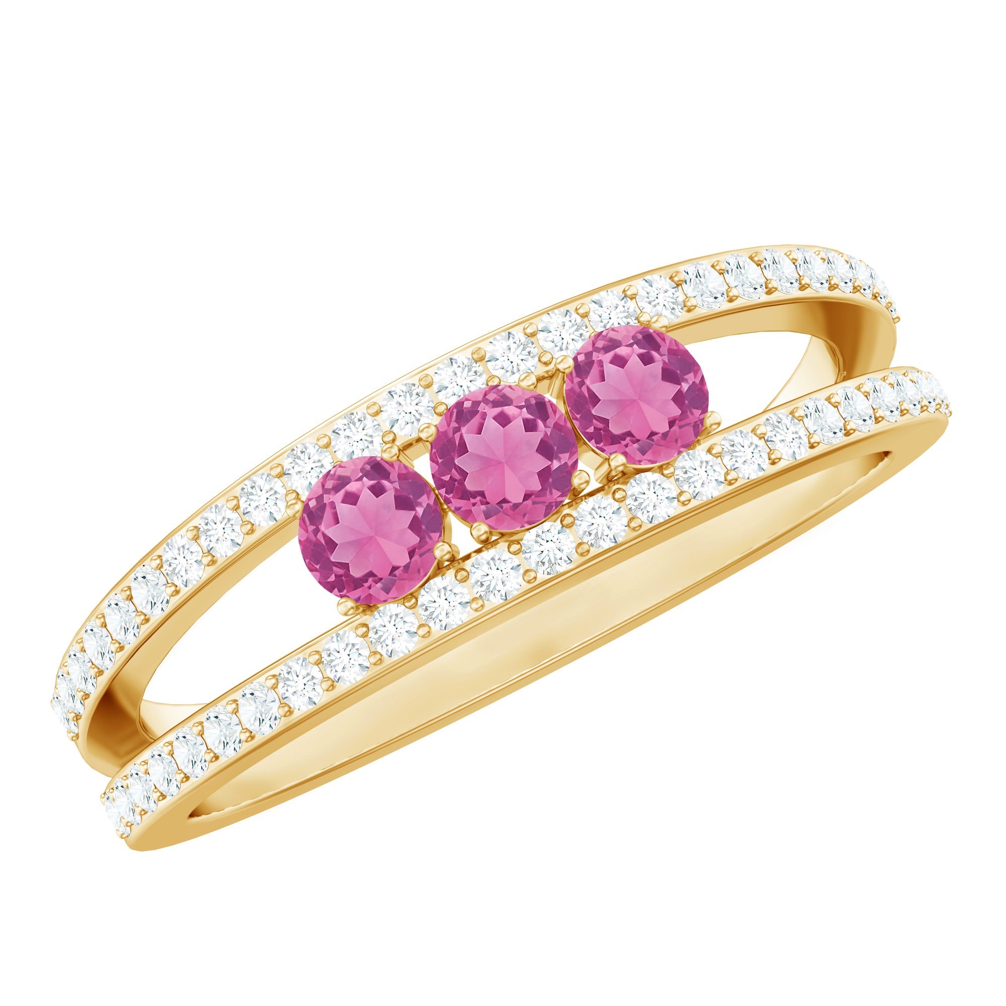 Pink Tourmaline Ring – Elegant Three Stone Anniversary Ring | Diamond Accent