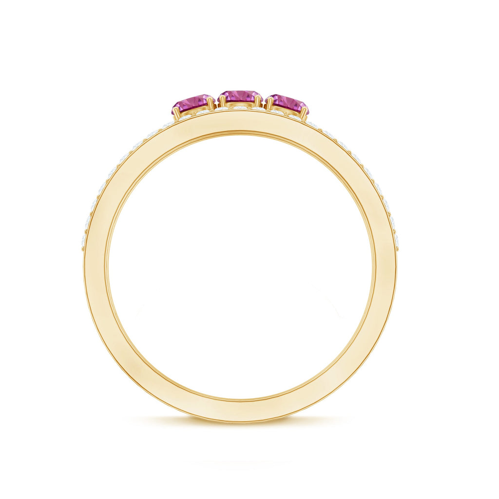 Pink Tourmaline Ring – Elegant Three Stone Anniversary Ring | Diamond Accent