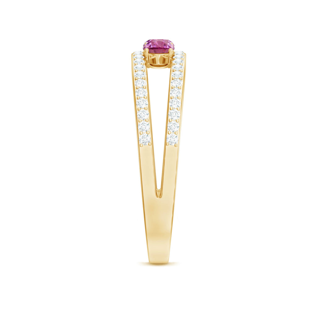 Pink Tourmaline Ring – Elegant Three Stone Anniversary Ring | Diamond Accent