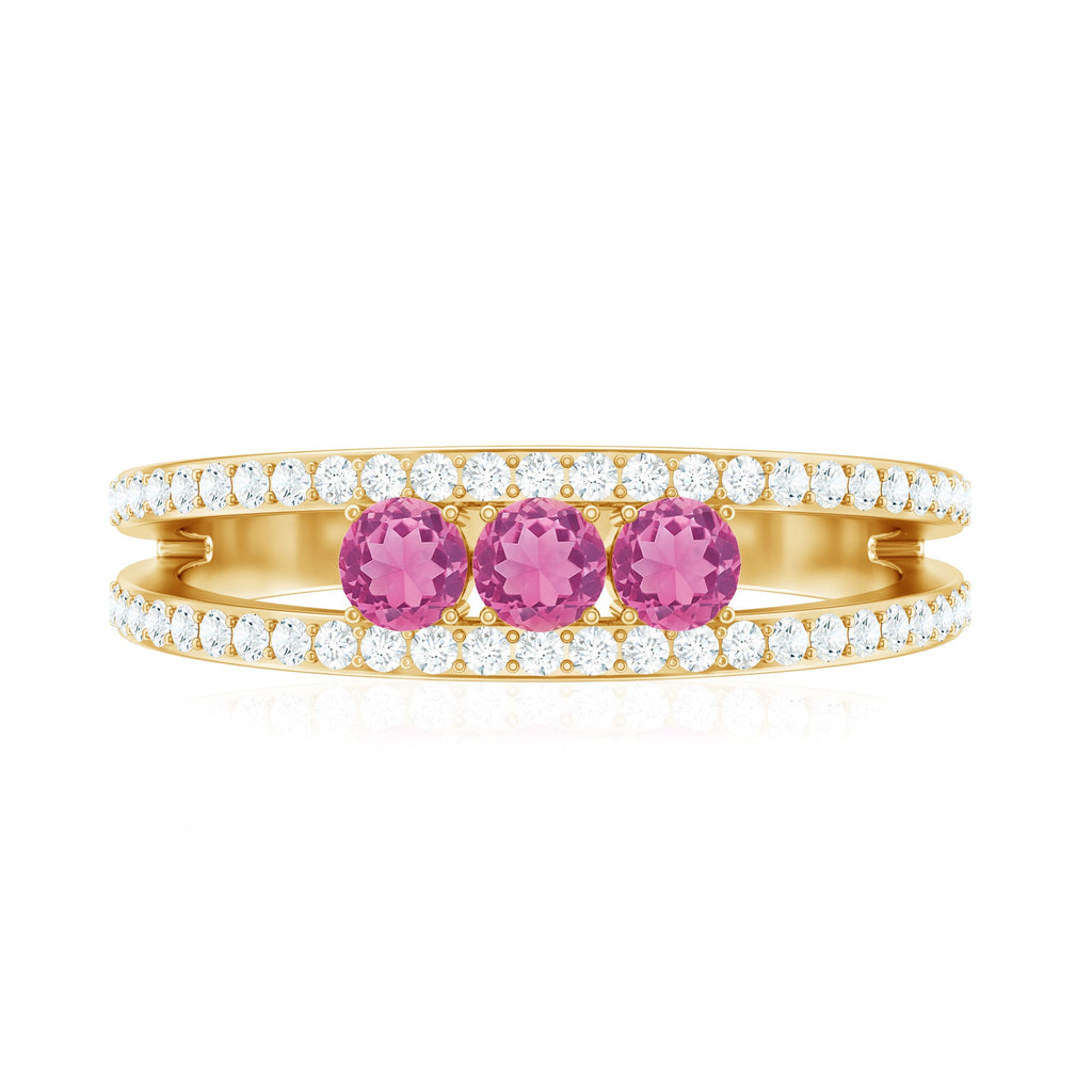 Pink Tourmaline Ring – Elegant Three Stone Anniversary Ring | Diamond Accent