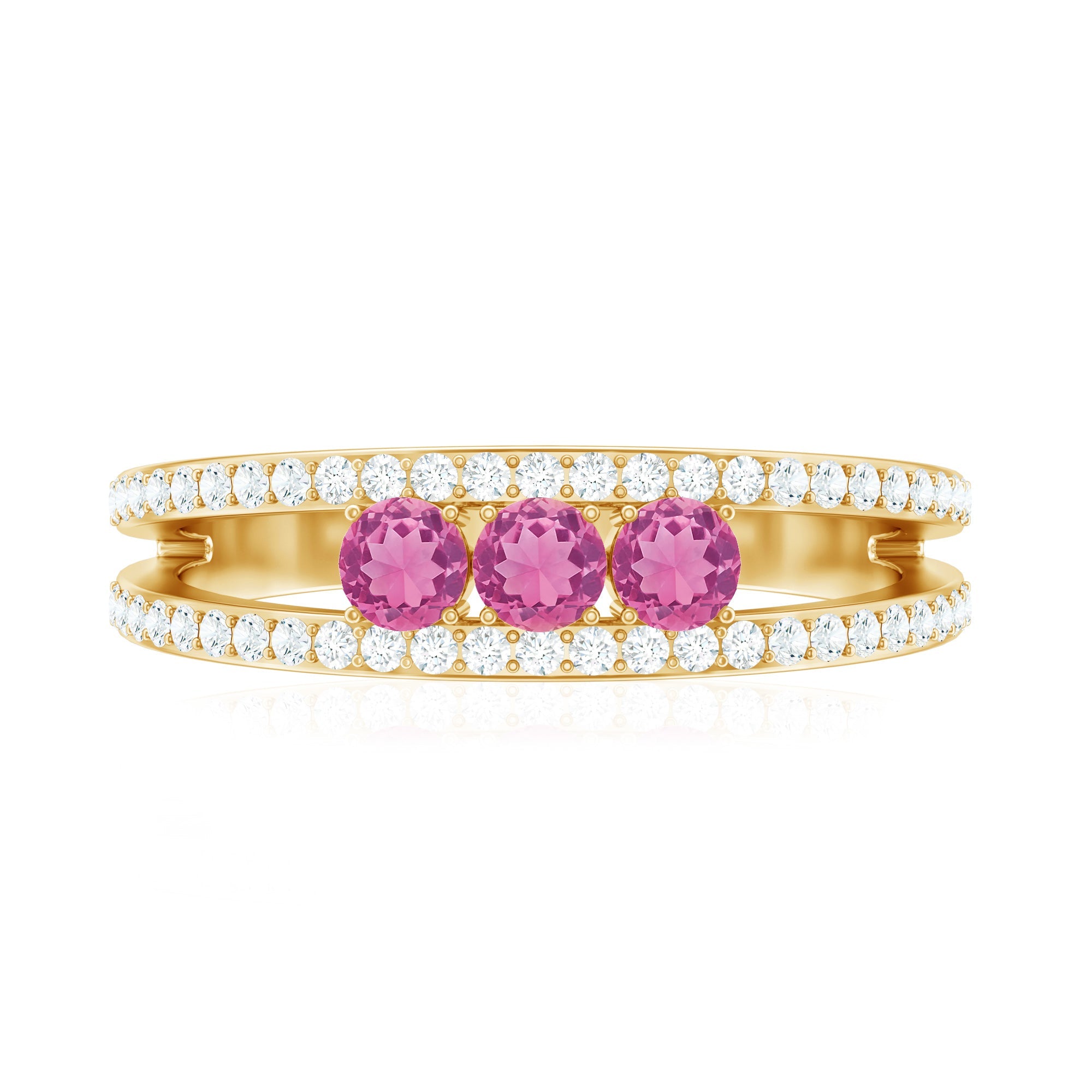 Pink Tourmaline Ring – Elegant Three Stone Anniversary Ring | Diamond Accent