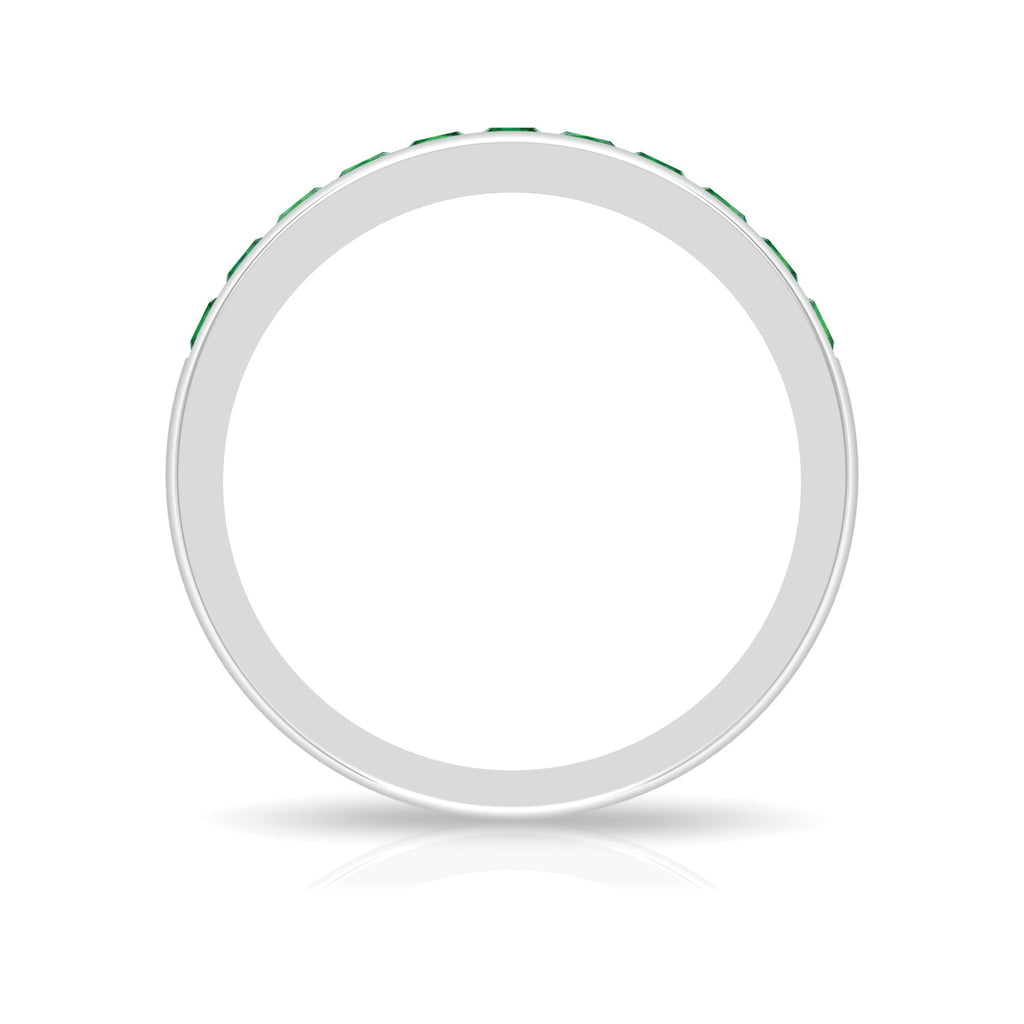Lab Grown Emerald Ring - Channel Set Half Eternity Band with Princess Cut Stones