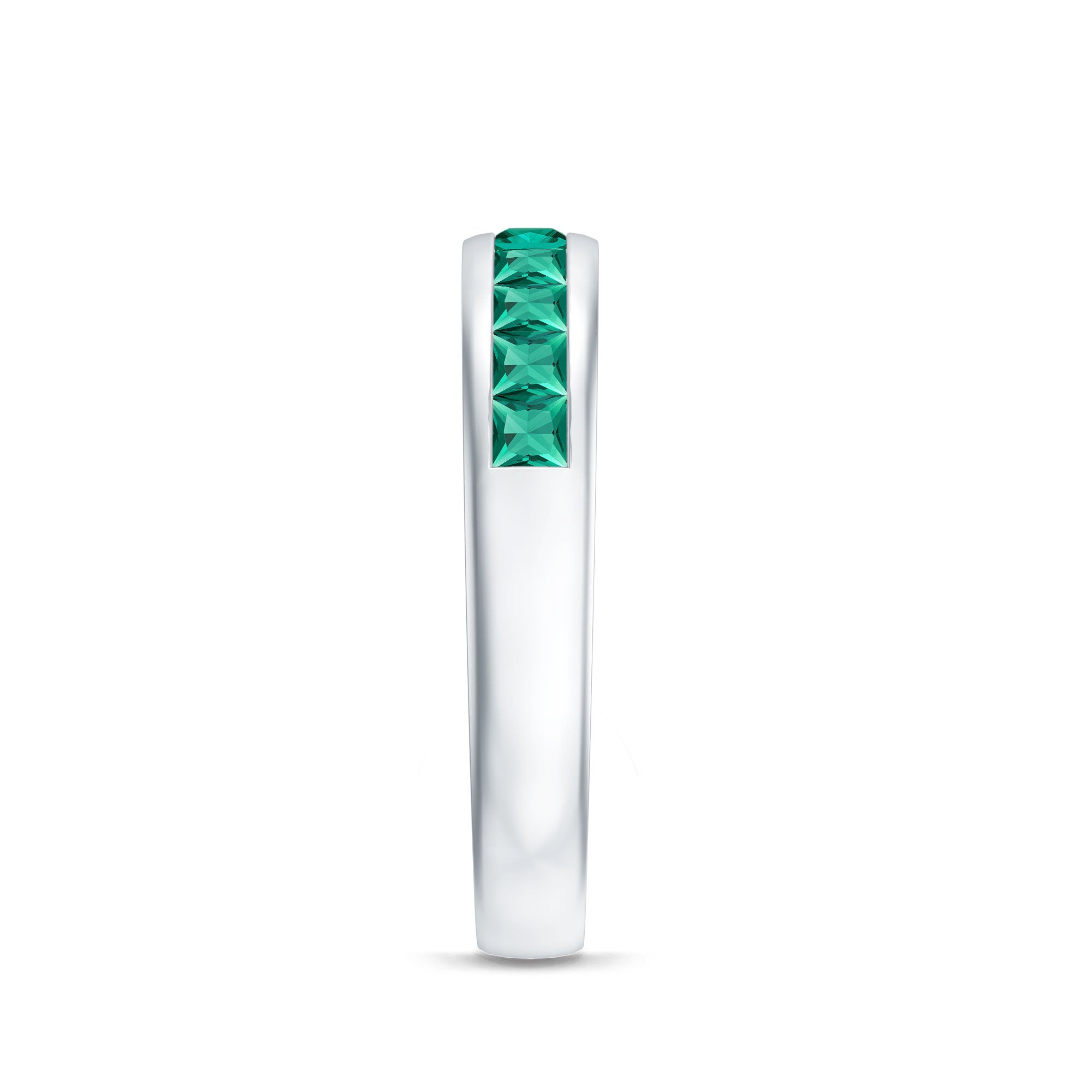 Lab Grown Emerald Ring - Channel Set Half Eternity Band with Princess Cut Stones