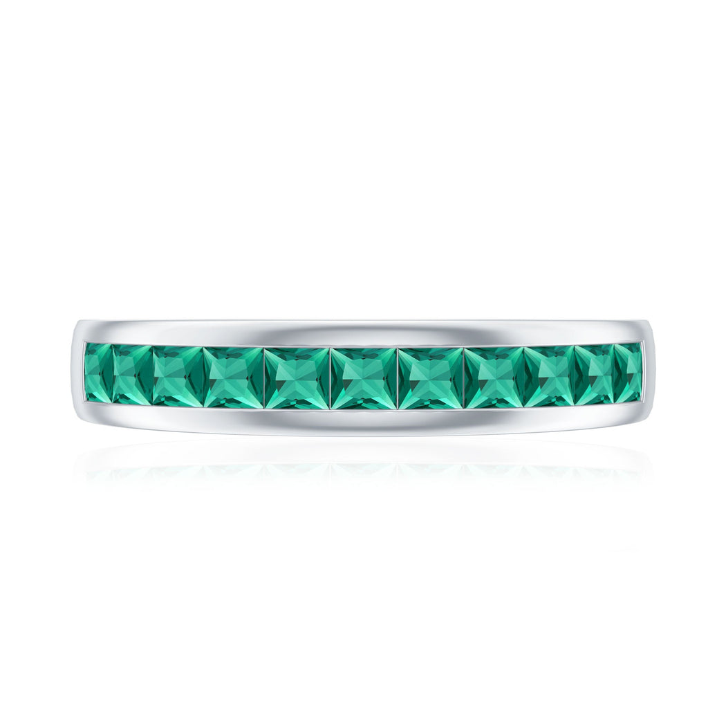 Lab Grown Emerald Ring - Channel Set Half Eternity Band with Princess Cut Stones