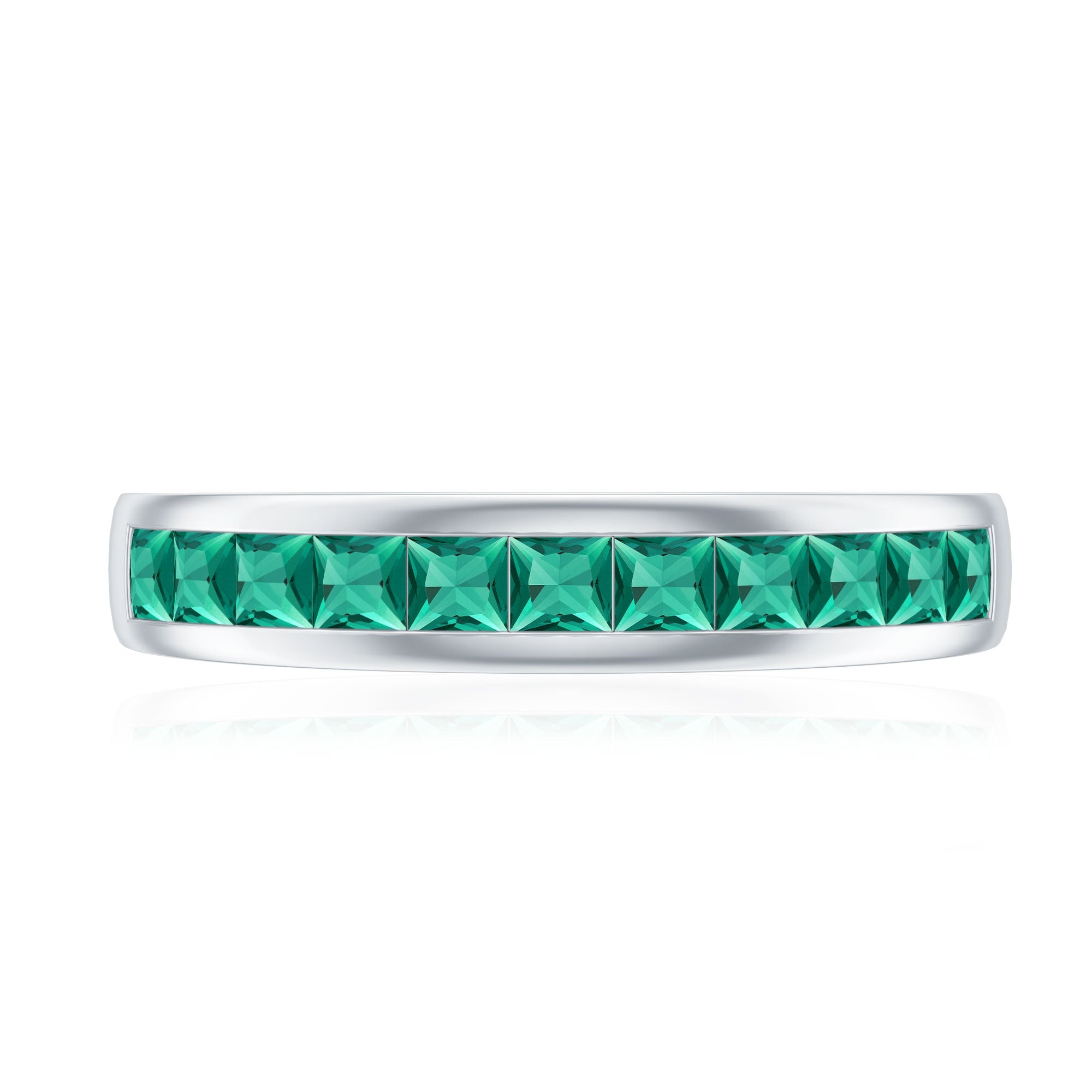 Lab Grown Emerald Ring - Channel Set Half Eternity Band with Princess Cut Stones