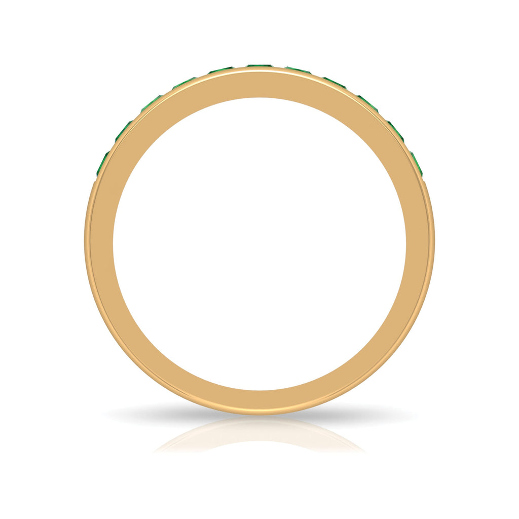 Lab Grown Emerald Ring - Channel Set Half Eternity Band with Princess Cut Stones