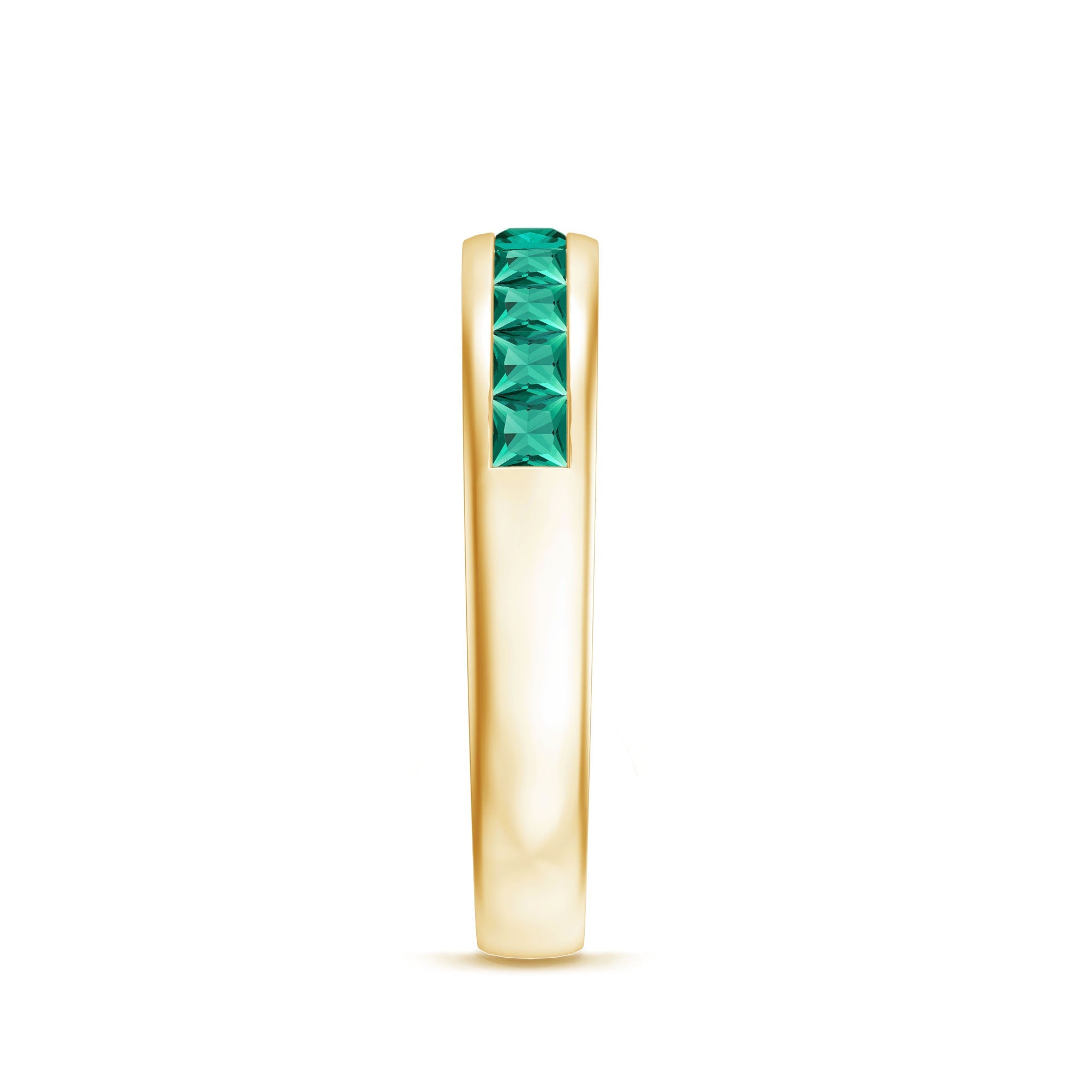 Lab Grown Emerald Ring - Channel Set Half Eternity Band with Princess Cut Stones