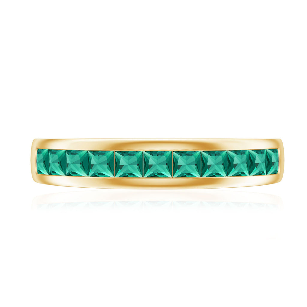 Lab Grown Emerald Ring - Channel Set Half Eternity Band with Princess Cut Stones