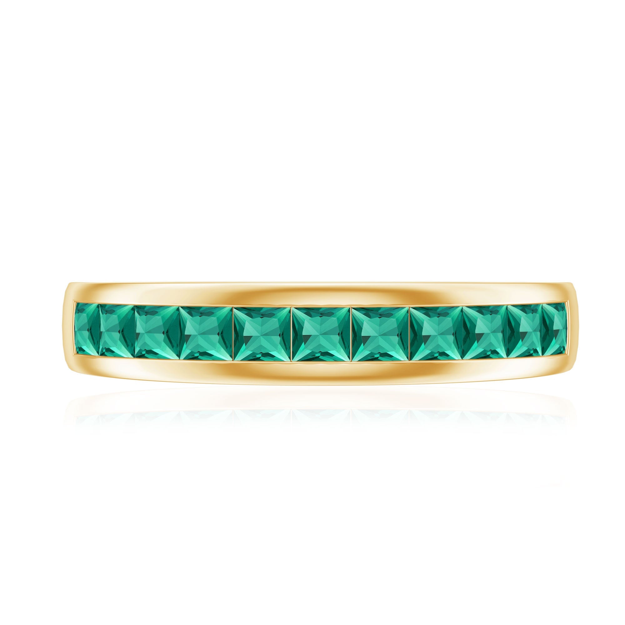 Lab Grown Emerald Ring - Channel Set Half Eternity Band with Princess Cut Stones