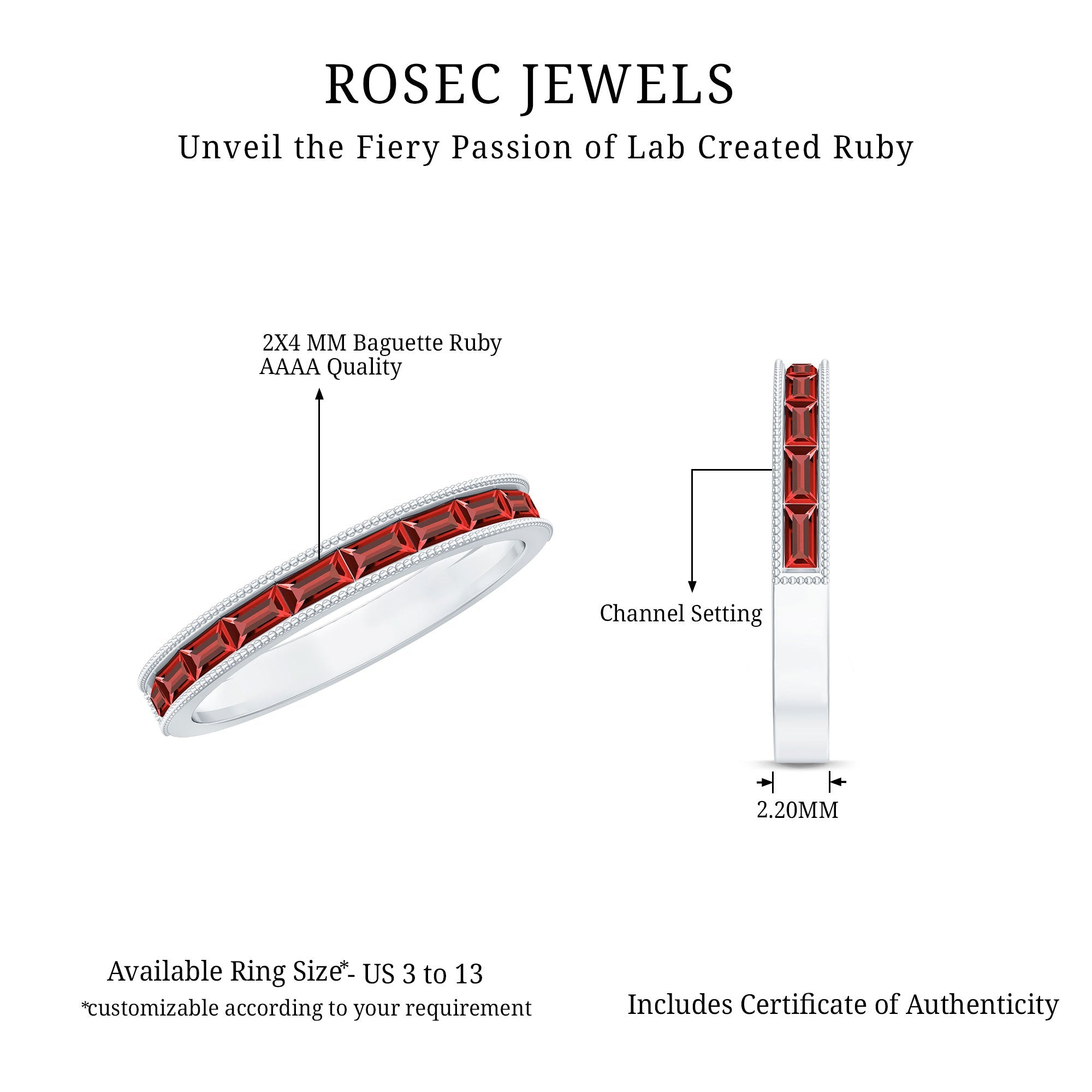 Ruby Eternity Ring – Lab Created Ruby Baguette Cut Stones | Channel Setting Band