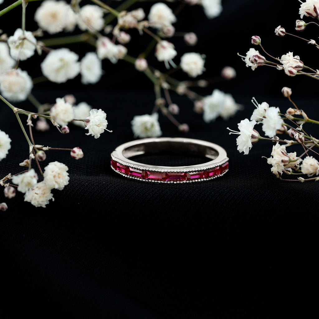 Ruby Eternity Ring – Lab Created Ruby Baguette Cut Stones | Channel Setting Band