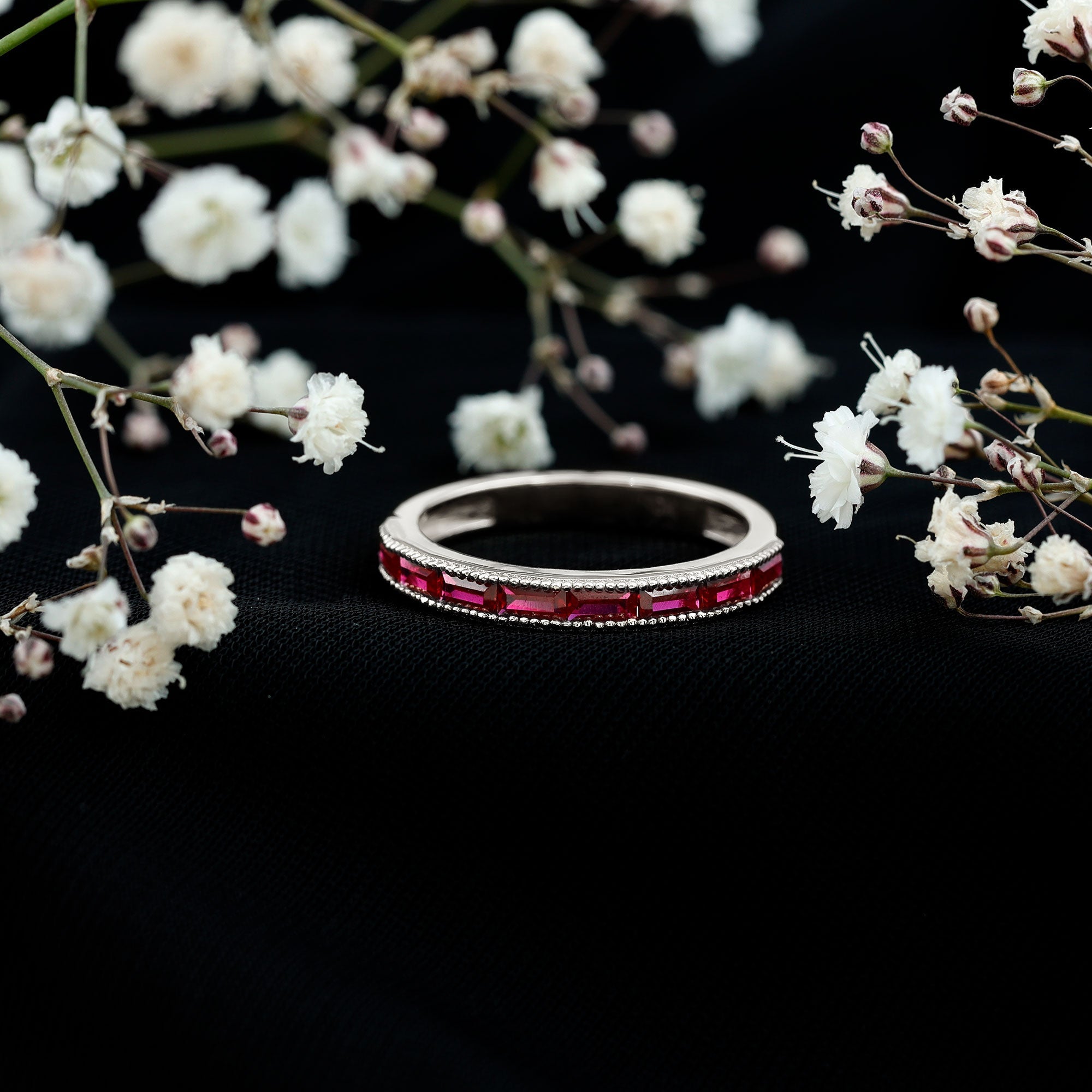 Ruby Eternity Ring – Lab Created Ruby Baguette Cut Stones | Channel Setting Band