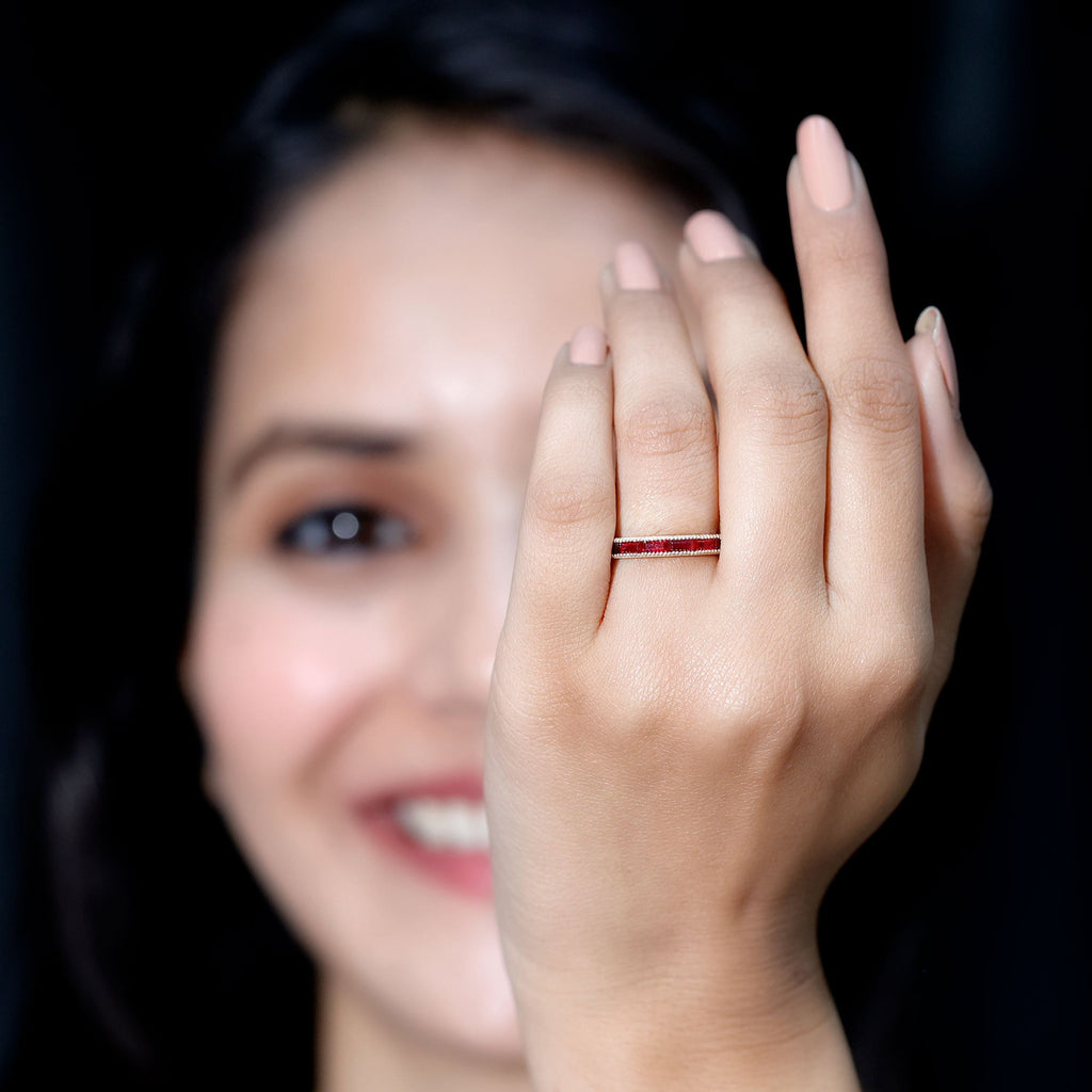 Ruby Eternity Ring – Lab Created Ruby Baguette Cut Stones | Channel Setting Band