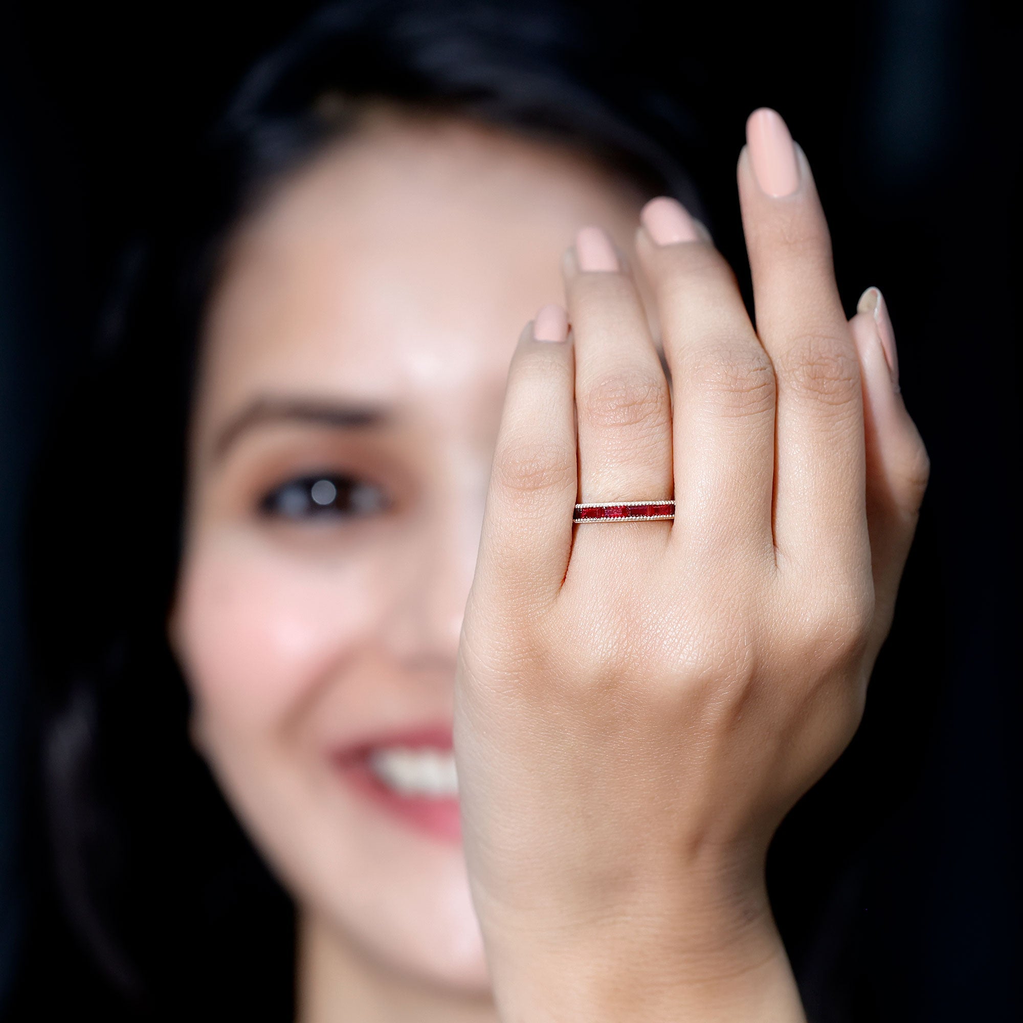 Ruby Eternity Ring – Lab Created Ruby Baguette Cut Stones | Channel Setting Band