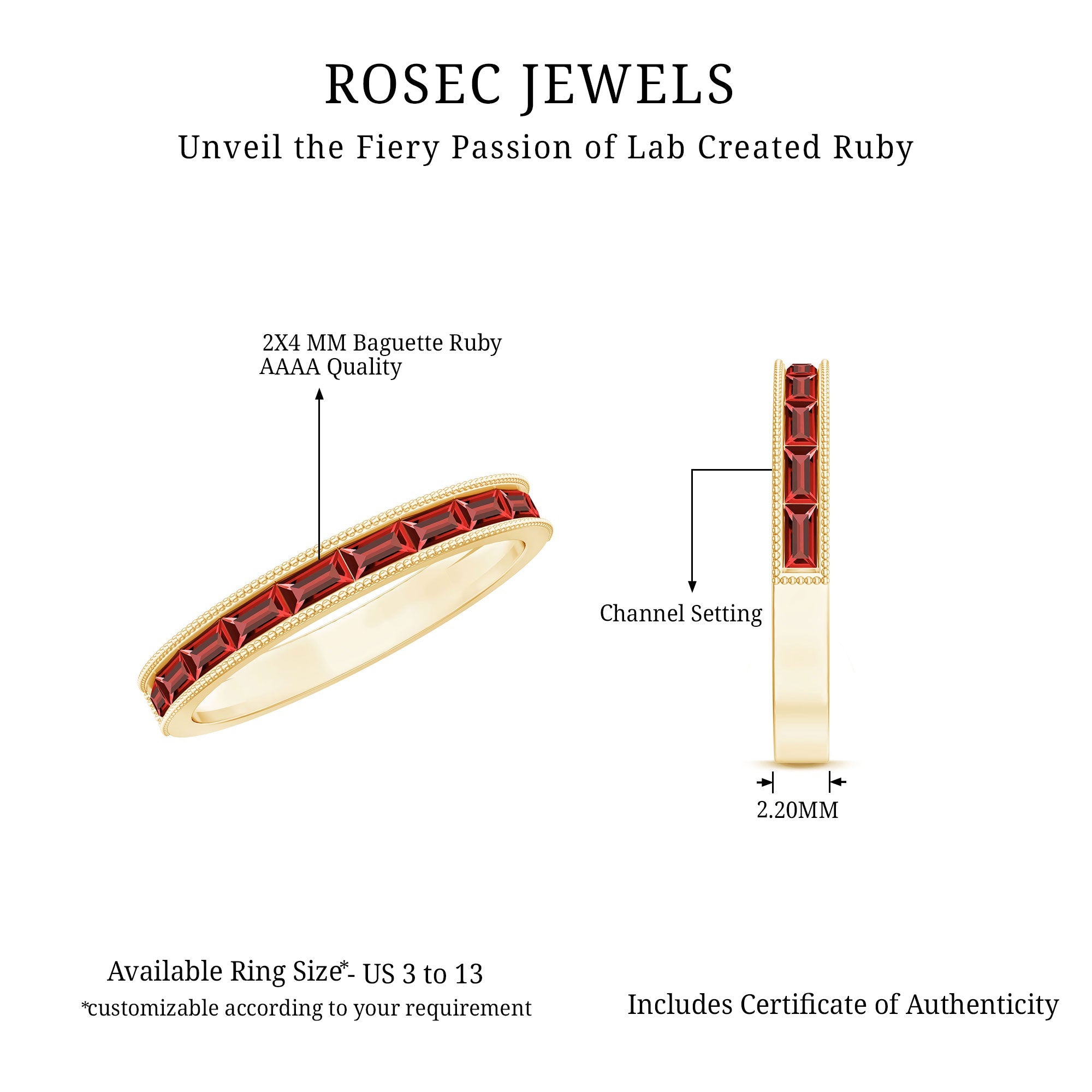 Ruby Eternity Ring – Lab Created Ruby Baguette Cut Stones | Channel Setting Band
