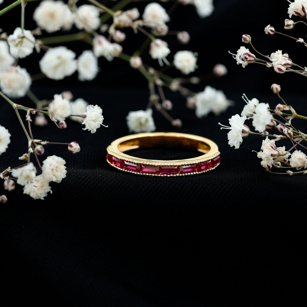 Ruby Eternity Ring – Lab Created Ruby Baguette Cut Stones | Channel Setting Band