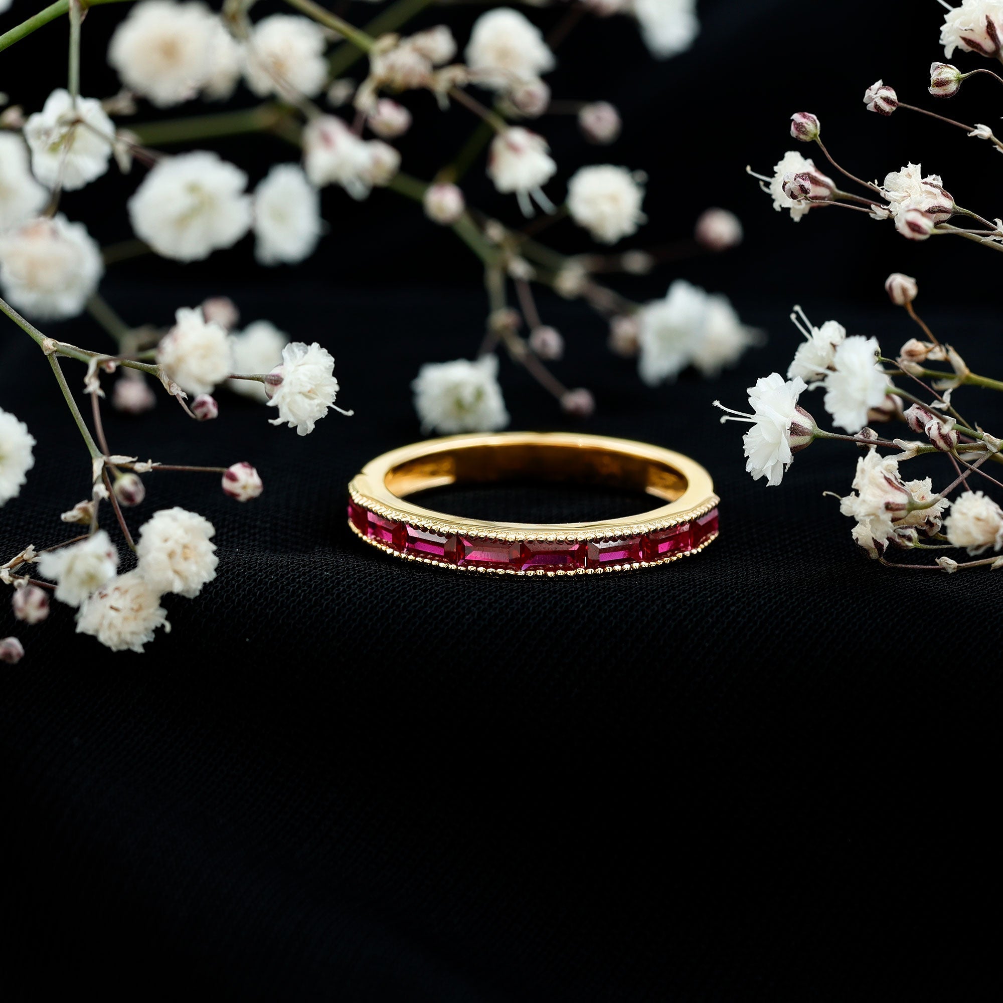 Ruby Eternity Ring – Lab Created Ruby Baguette Cut Stones | Channel Setting Band