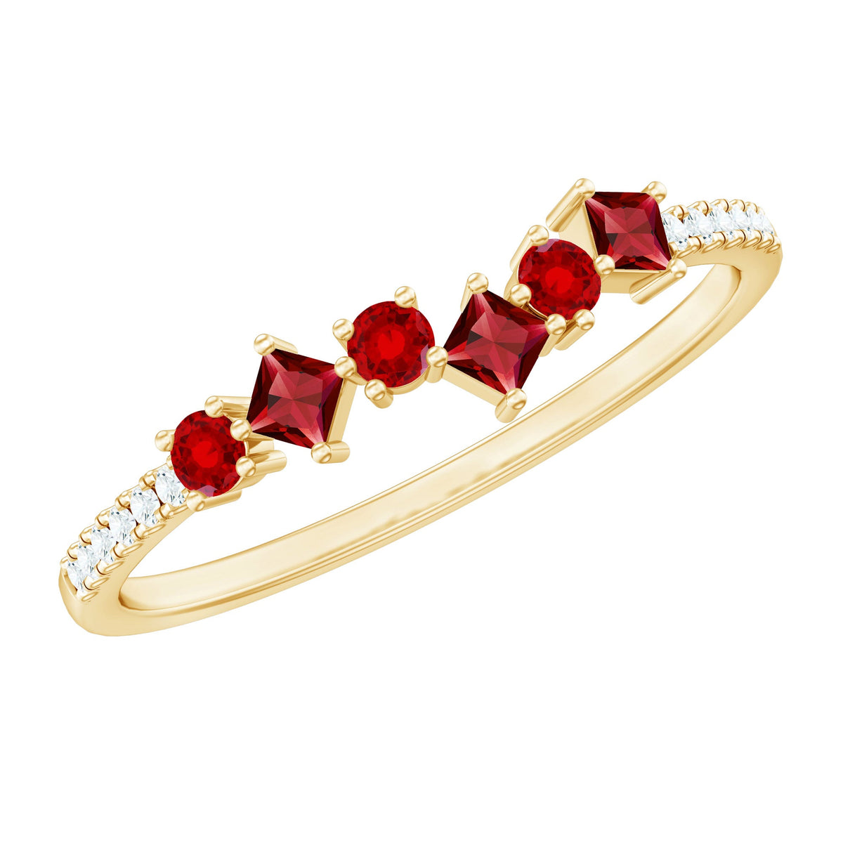 Lab Grown Ruby Ring – Diamond Half Eternity Band With Princess Cut Stones