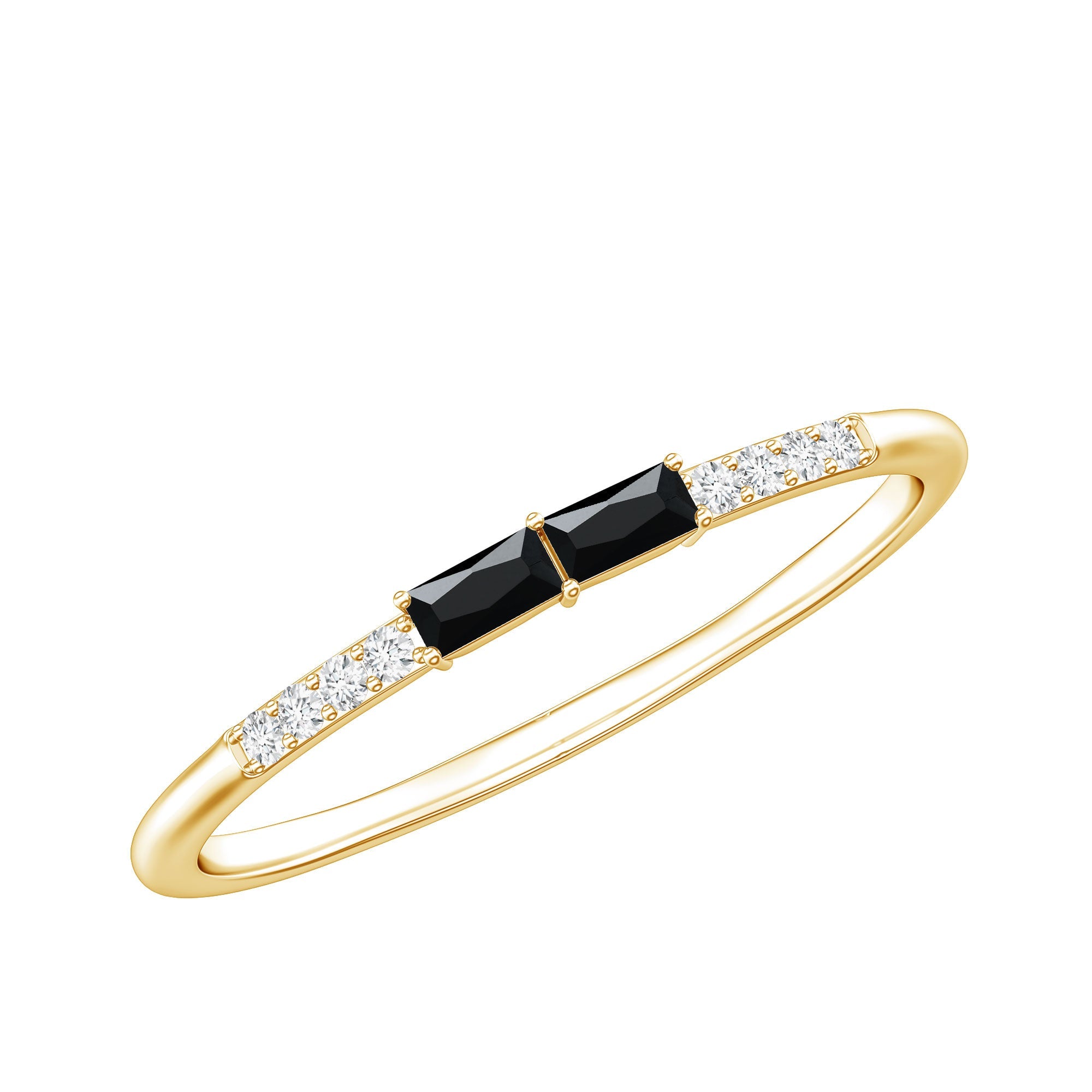 Natural Black Onyx and Diamond Stackable Ring
