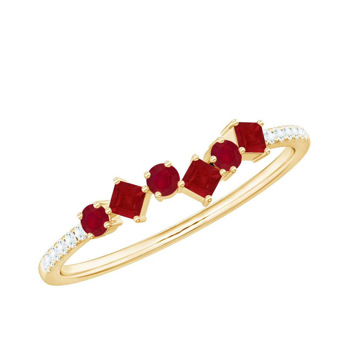 Ruby Eternity Ring – Elegant Half Eternity Band with Diamond Ruby Stones