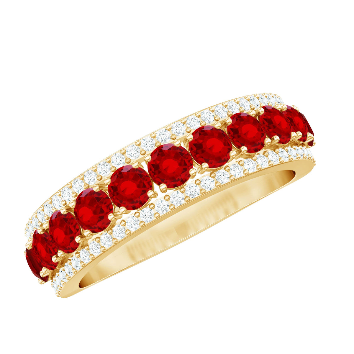 Ruby Diamond Wedding Band – Lab Created Ruby Ring With Round Cut Diamonds