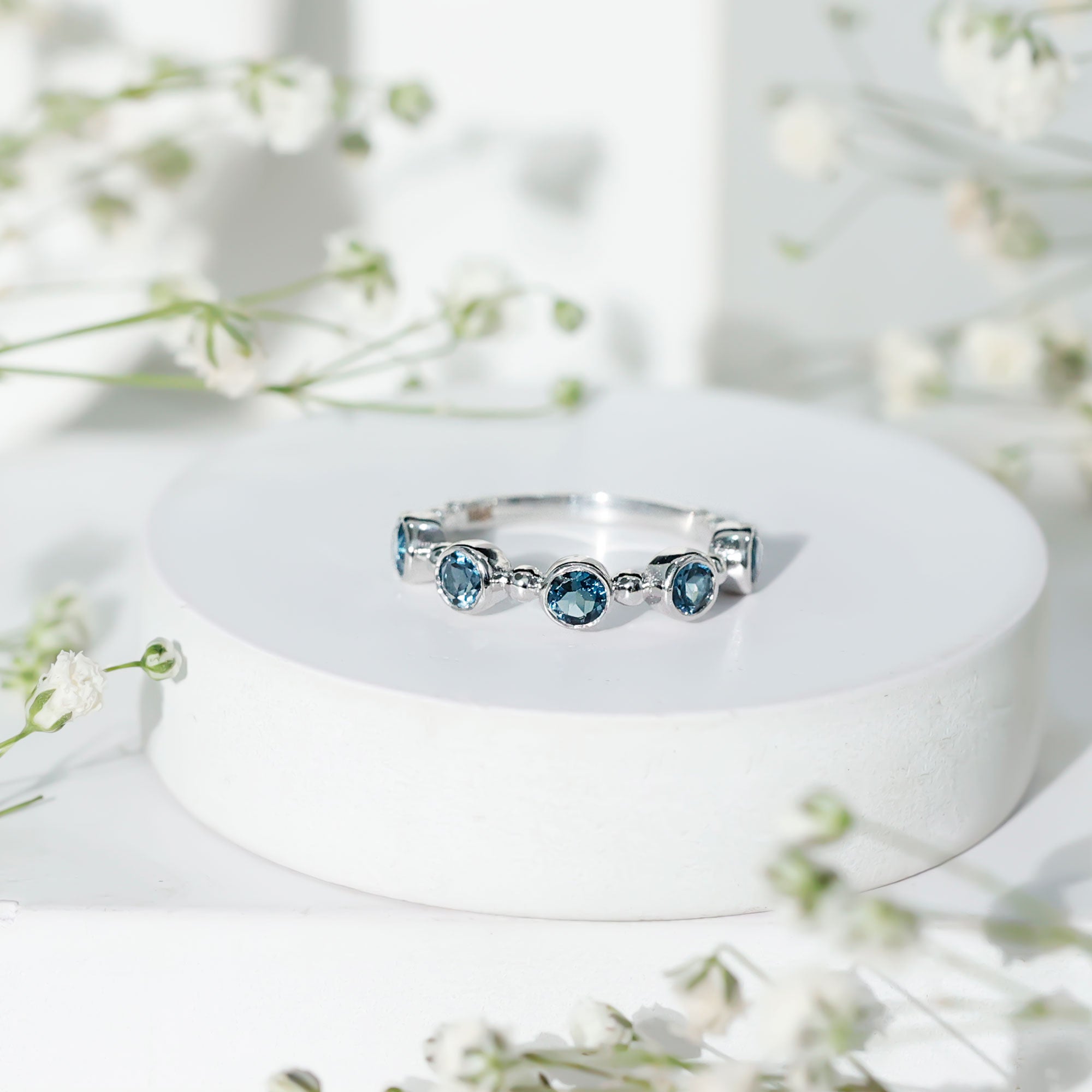 Bezel Set London Blue Topaz Semi Eternity Band