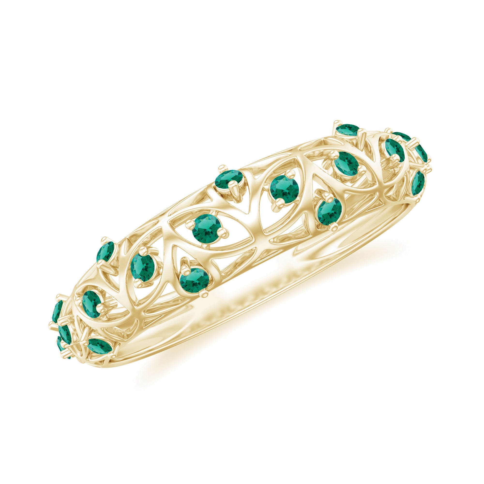 Lab Grown Emerald Ring - Half Eternity Band with Filigree Wedding Design