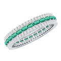 Lab Grown Emerald Ring – Three Row Band with Moissanite Wedding Band, Prong Setting