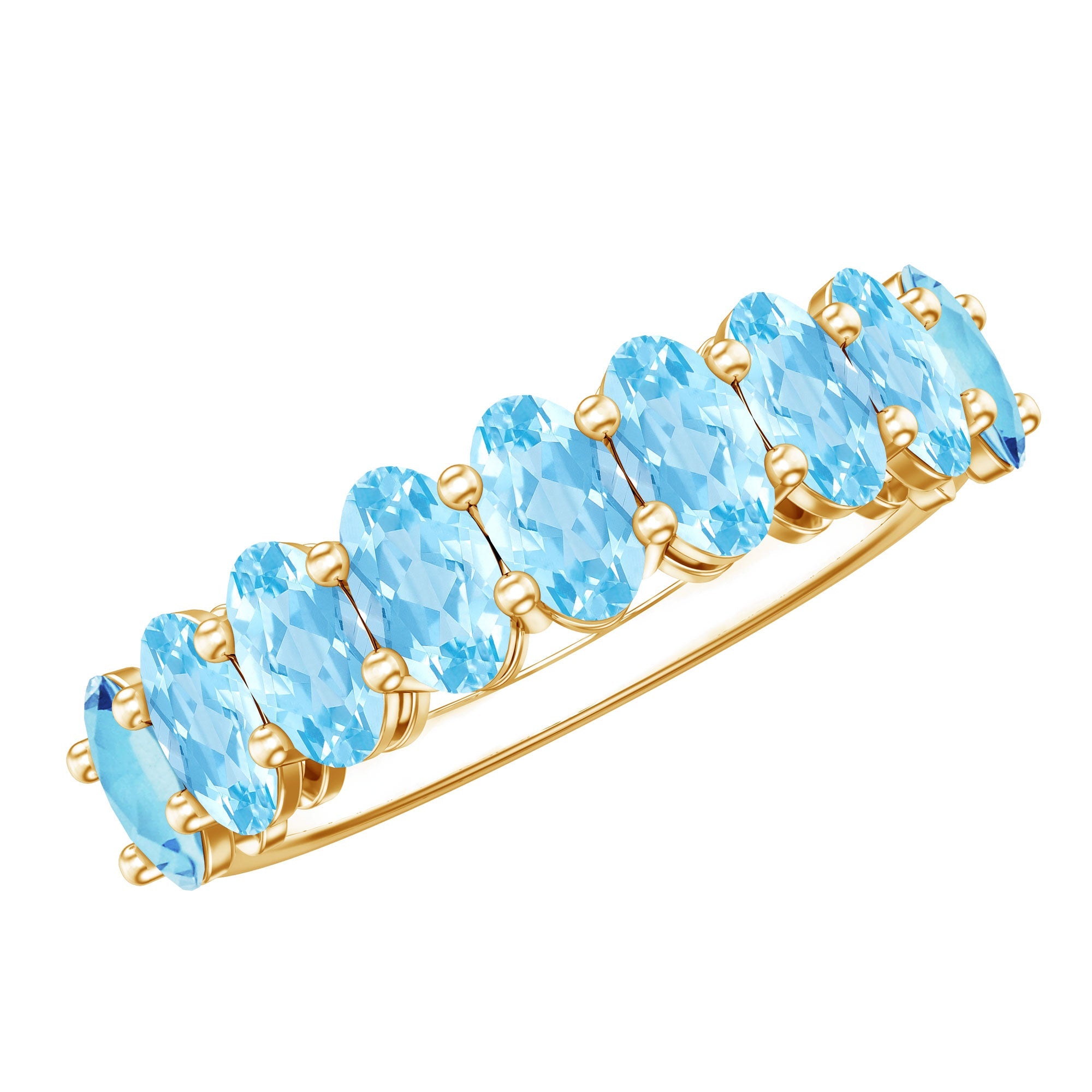 Aquamarine Eternity Ring – Oval Cut Half Eternity Band | Shared Prong Setting