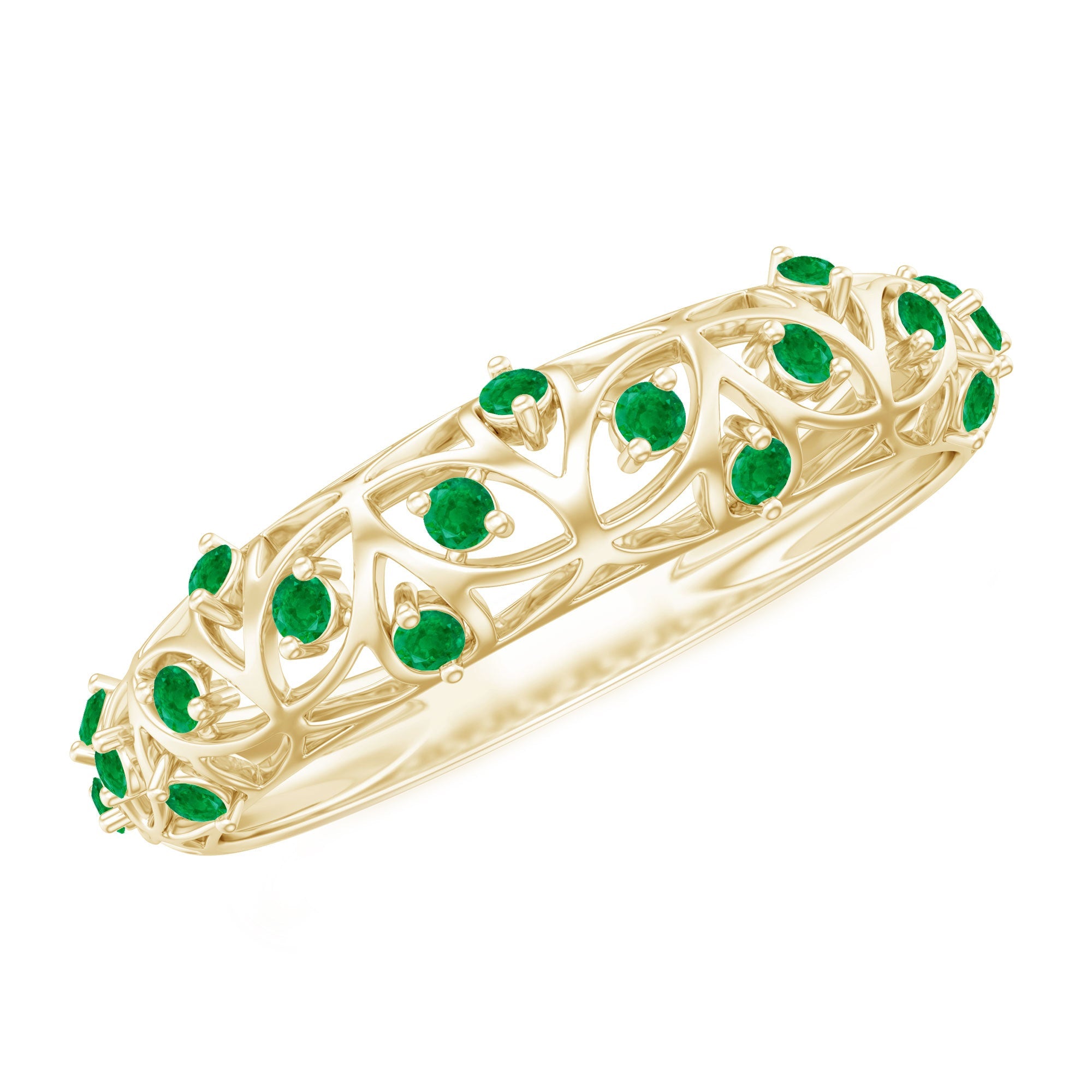 Emerald Wedding Band – Vintage Filigree Half Eternity Ring With Round Cut Emeralds