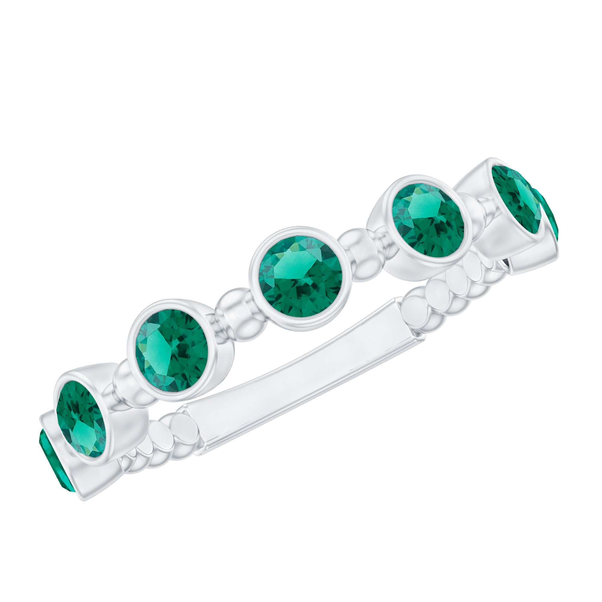 Lab Grown Emerald Ring – Bezel Set 7 Stone Half Eternity Band for Everyday Wear