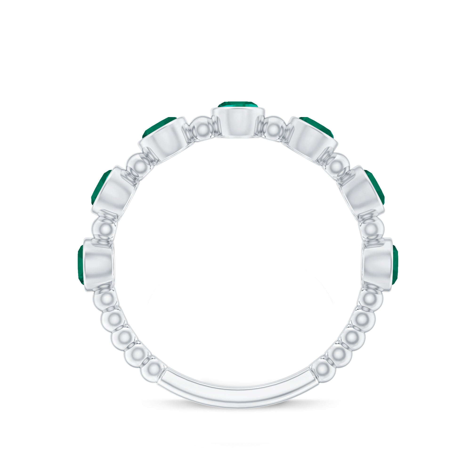 Lab Grown Emerald Ring – Bezel Set 7 Stone Half Eternity Band for Everyday Wear