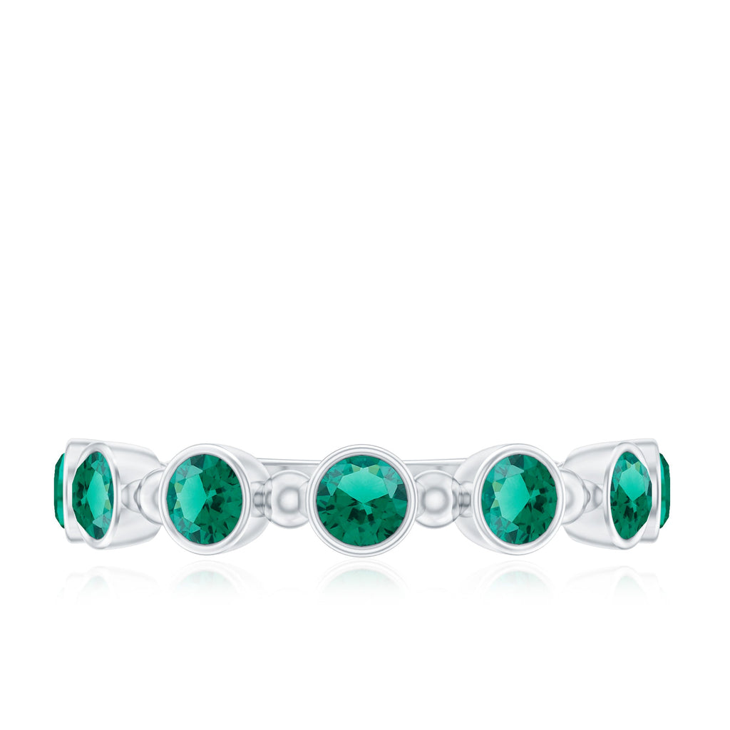 Lab Grown Emerald Ring – Bezel Set 7 Stone Half Eternity Band for Everyday Wear