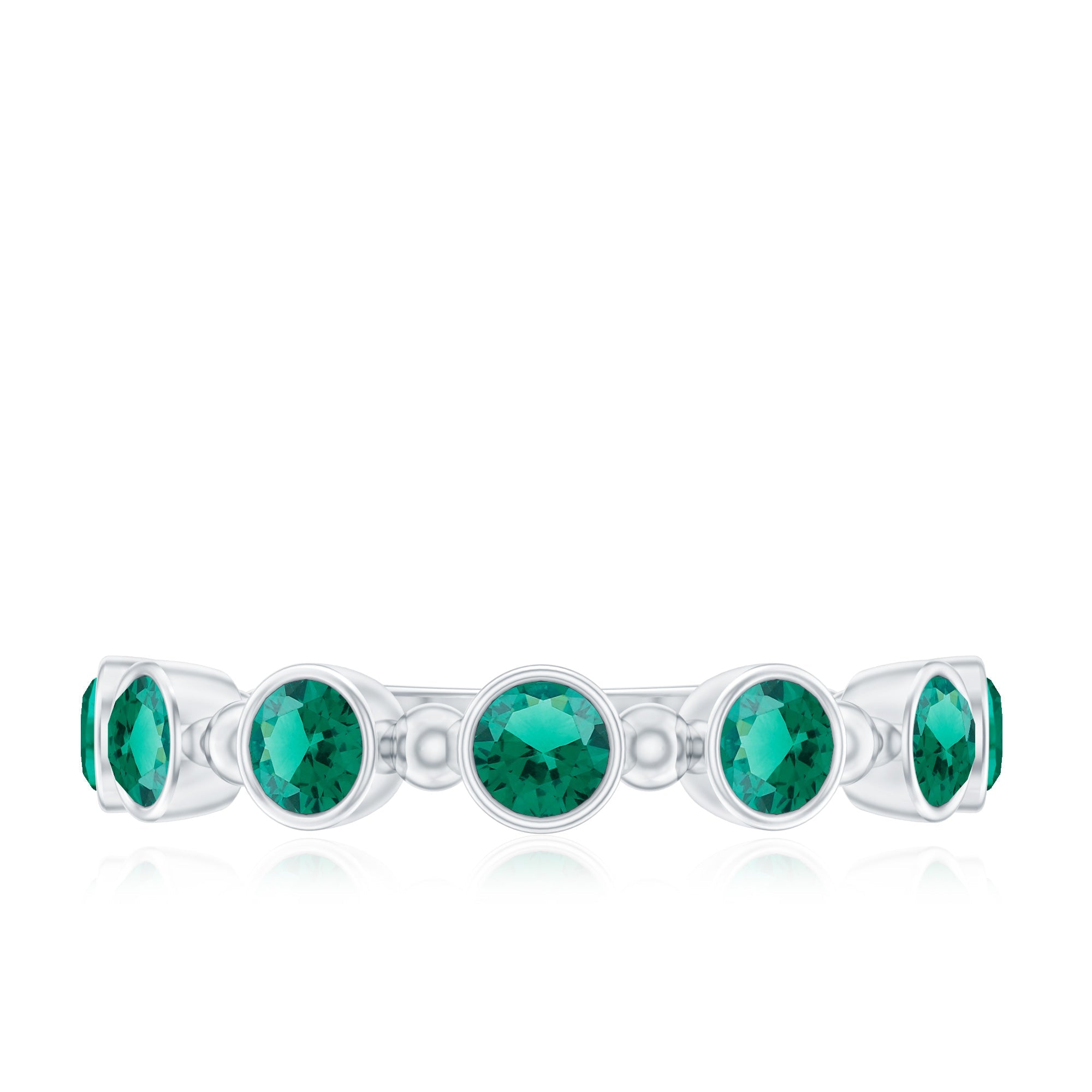 Lab Grown Emerald Ring – Bezel Set 7 Stone Half Eternity Band for Everyday Wear