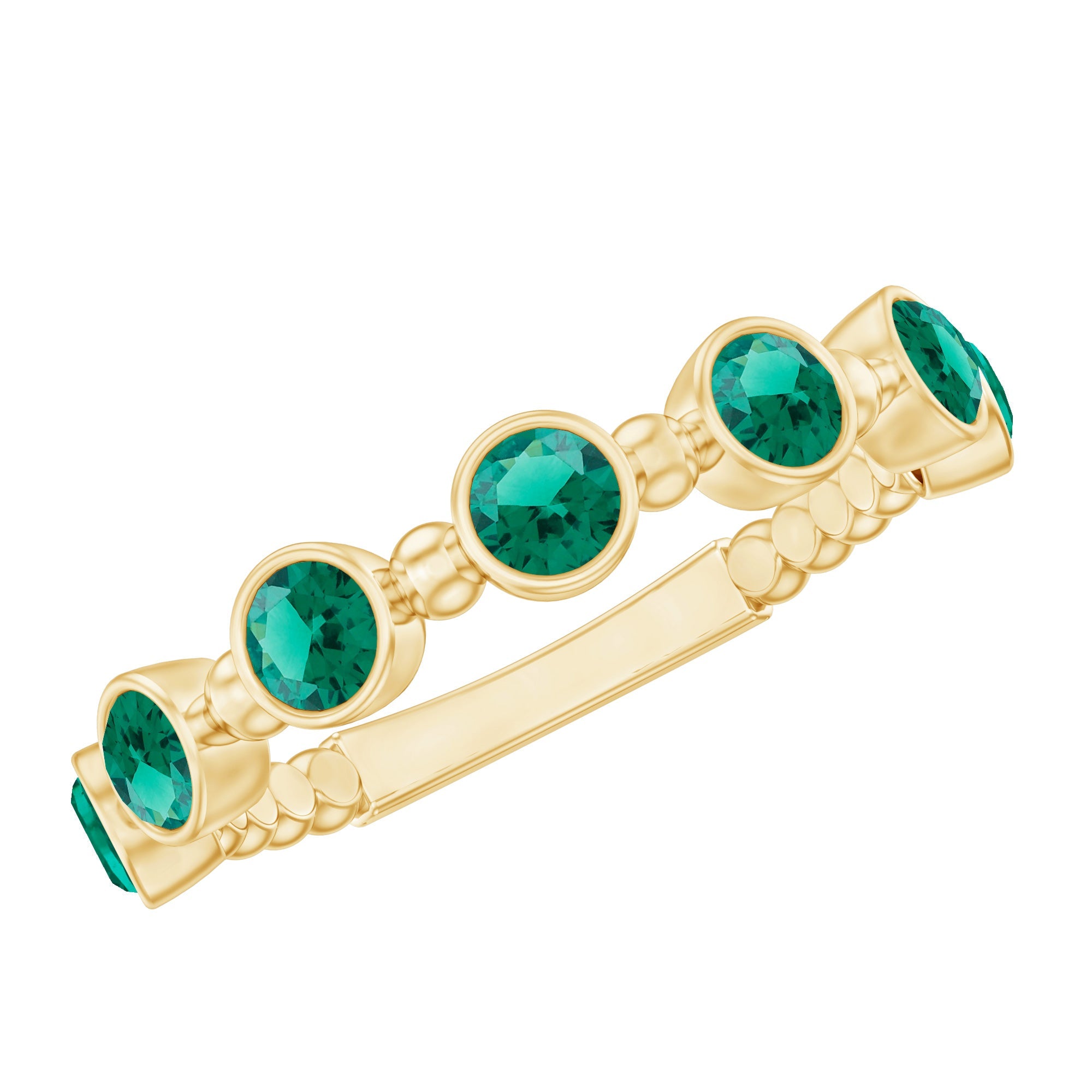 Lab Grown Emerald Ring – Bezel Set 7 Stone Half Eternity Band for Everyday Wear