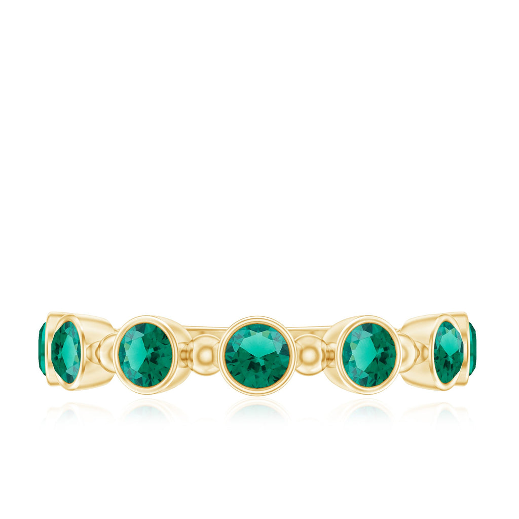 Lab Grown Emerald Ring – Bezel Set 7 Stone Half Eternity Band for Everyday Wear