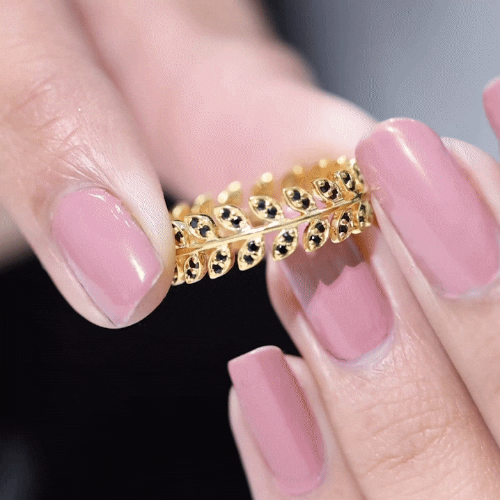 Real Black Onyx Leaf Wedding Band for Women