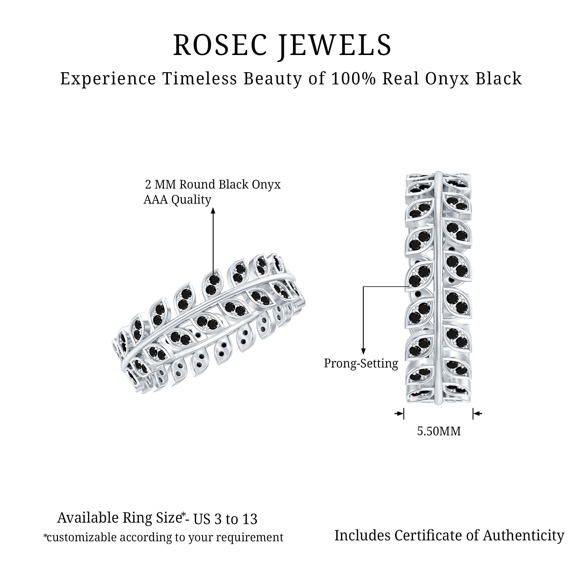 Real Black Onyx Leaf Wedding Band for Women