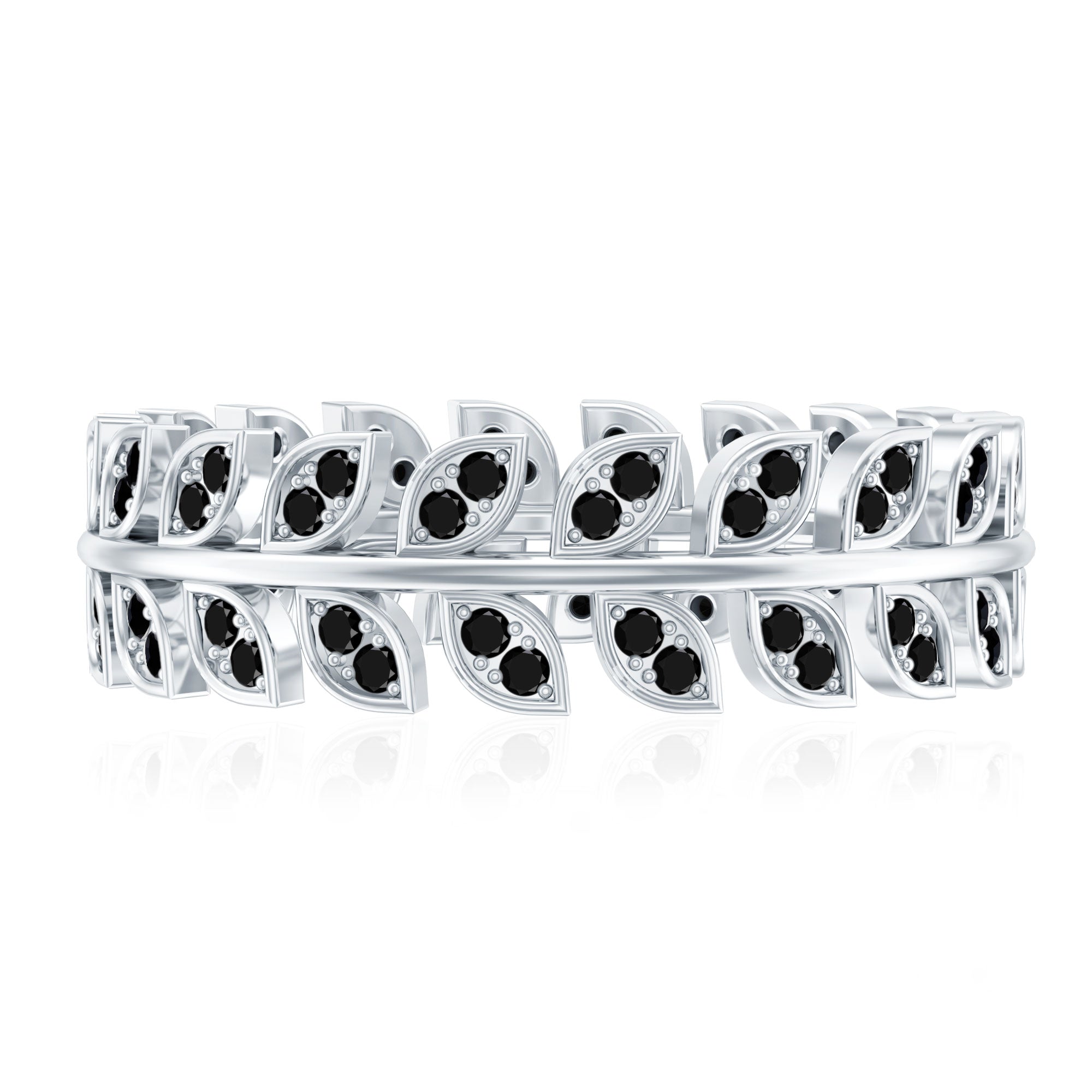Real Black Onyx Leaf Wedding Band for Women
