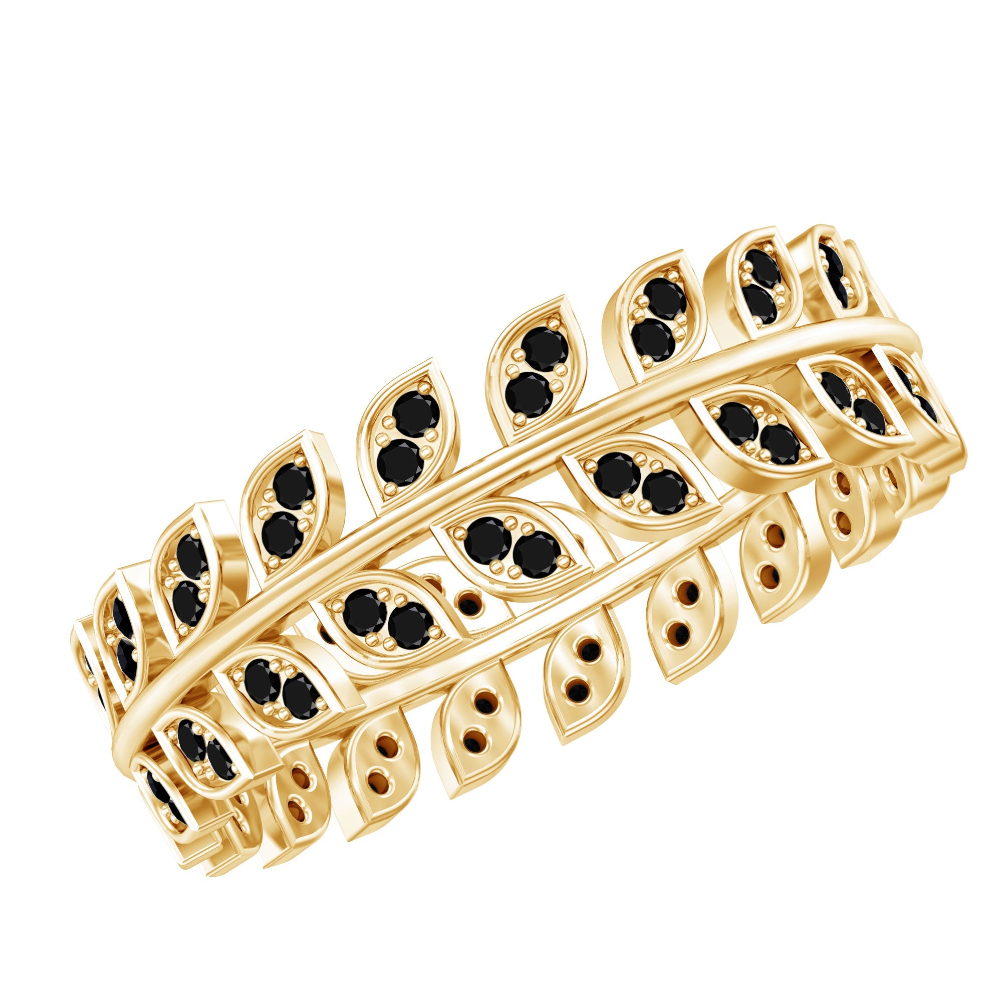 Real Black Onyx Leaf Wedding Band for Women