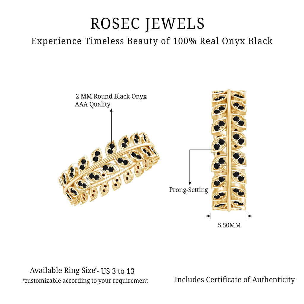 Real Black Onyx Leaf Wedding Band for Women