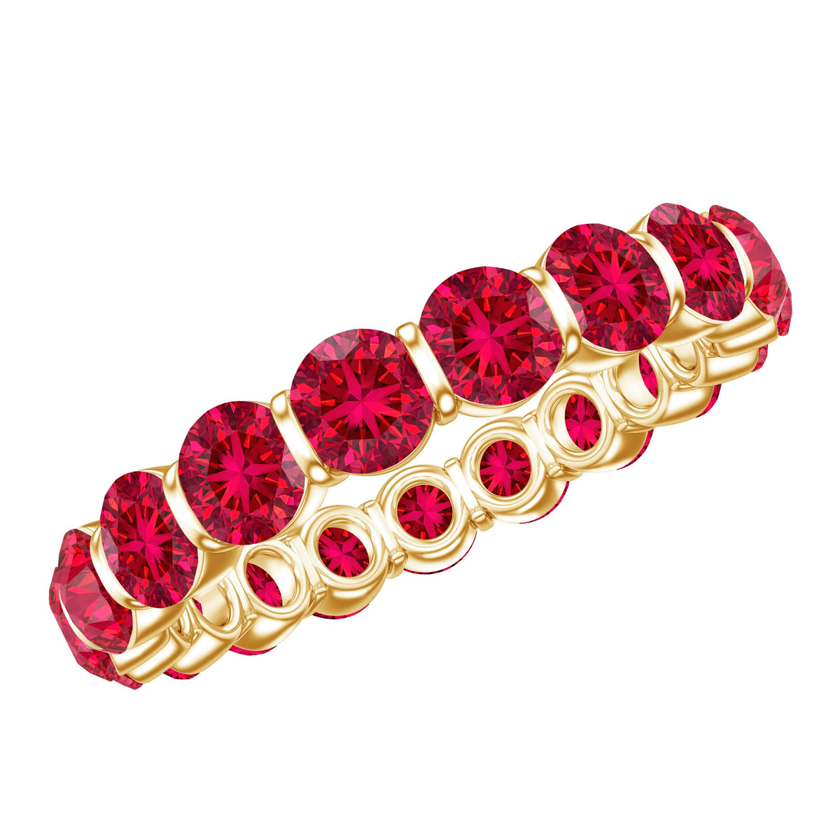 Lab Created Ruby Ring – Full Eternity Band With Bar Set Brilliant Cut Stones