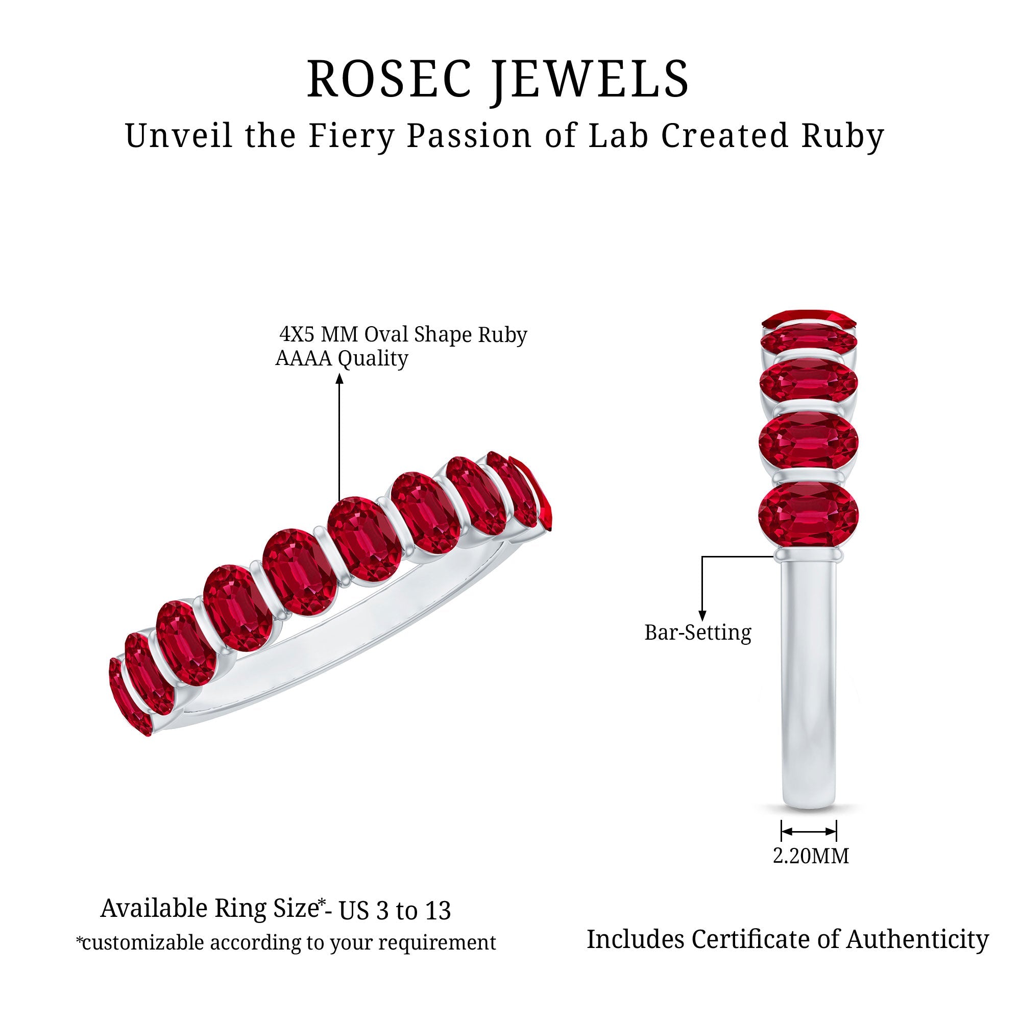 Oval Cut Ruby Ring – Solid Gold Half Eternity Band With Bar Set Design