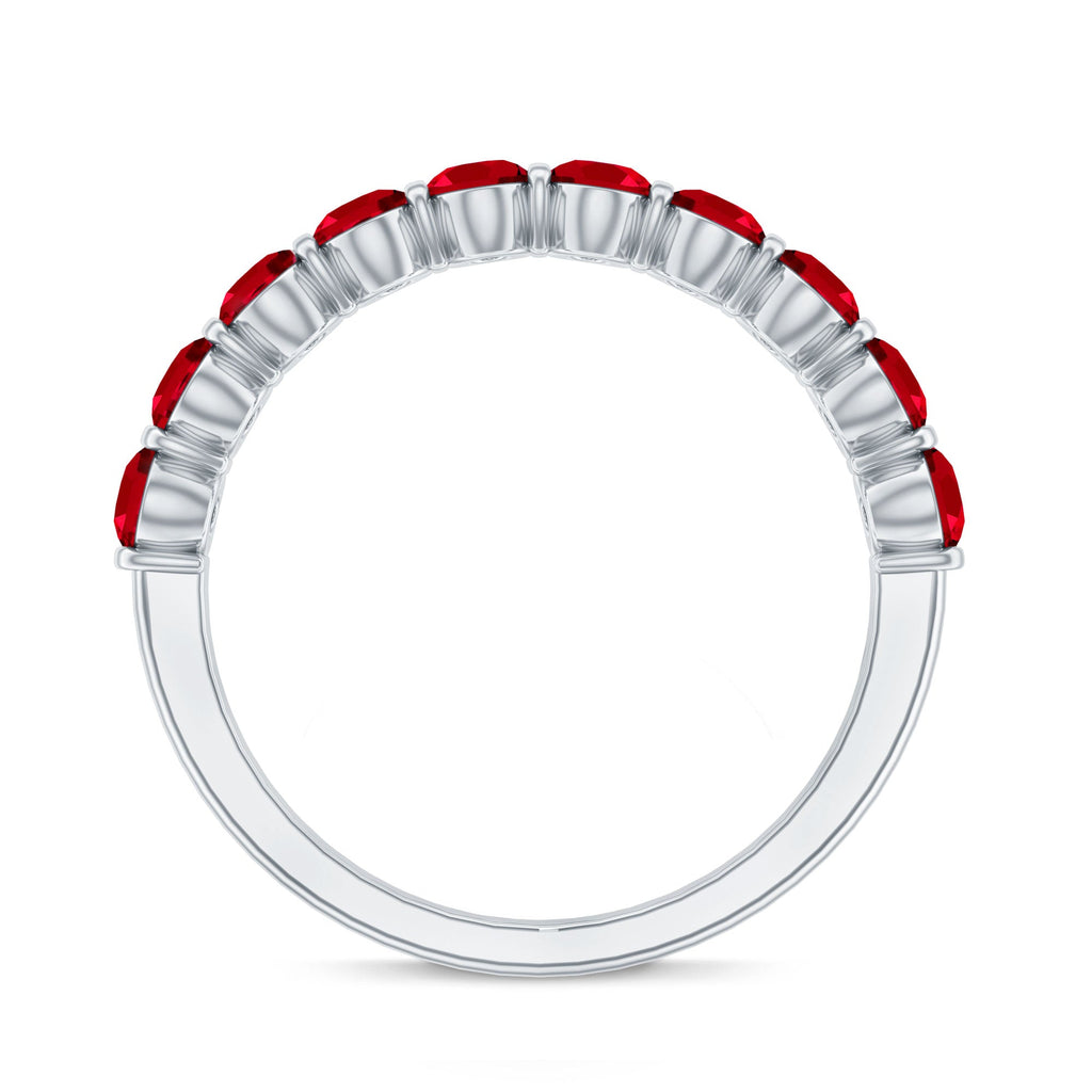 Oval Cut Ruby Ring – Solid Gold Half Eternity Band With Bar Set Design
