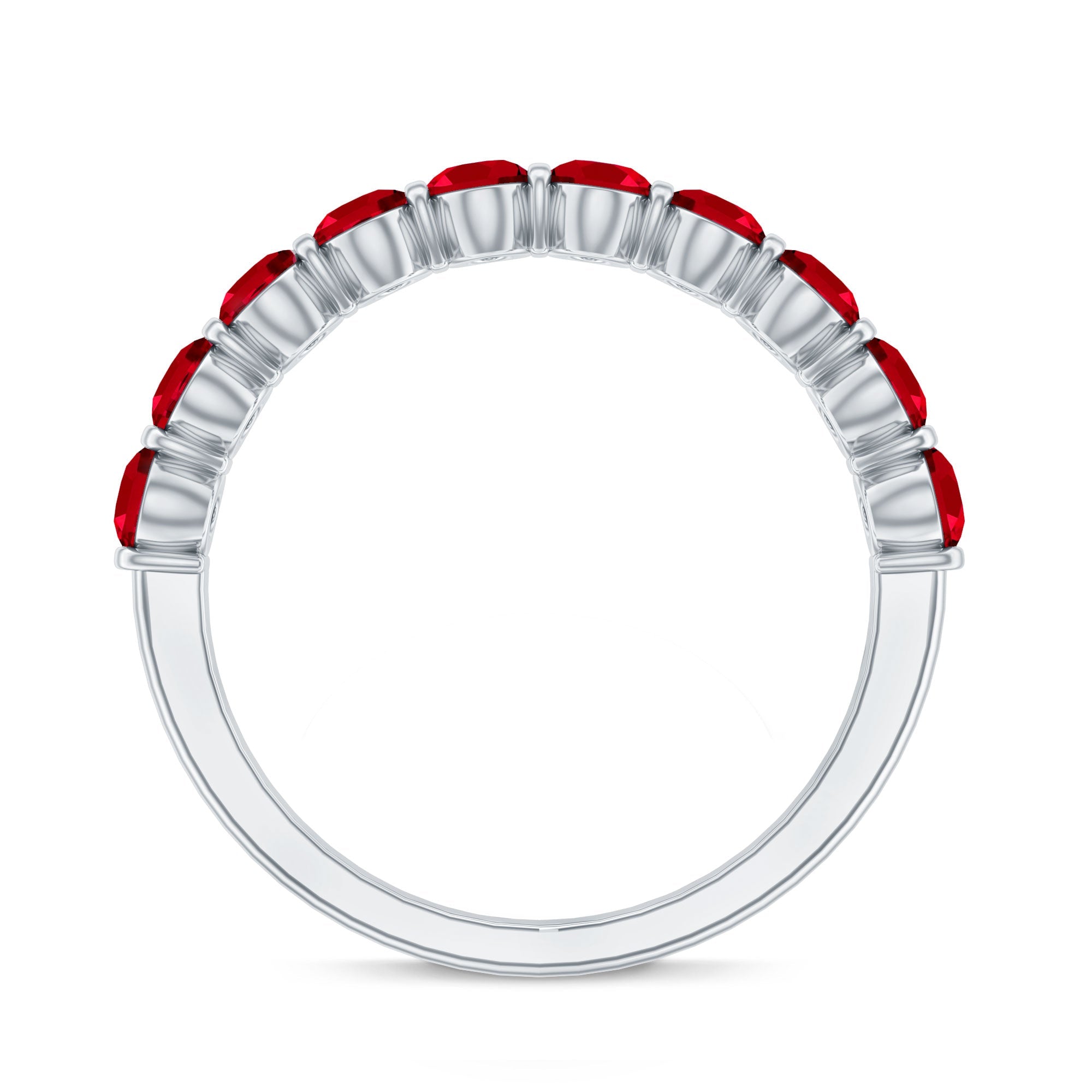 Oval Cut Ruby Ring – Solid Gold Half Eternity Band With Bar Set Design
