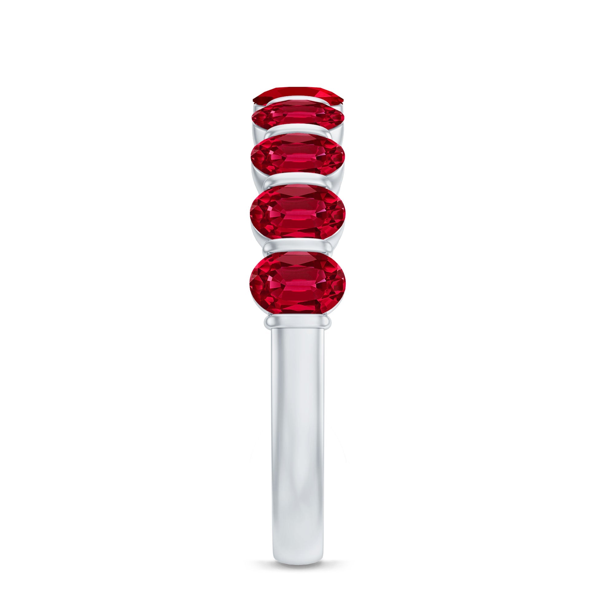 Oval Cut Ruby Ring – Solid Gold Half Eternity Band With Bar Set Design