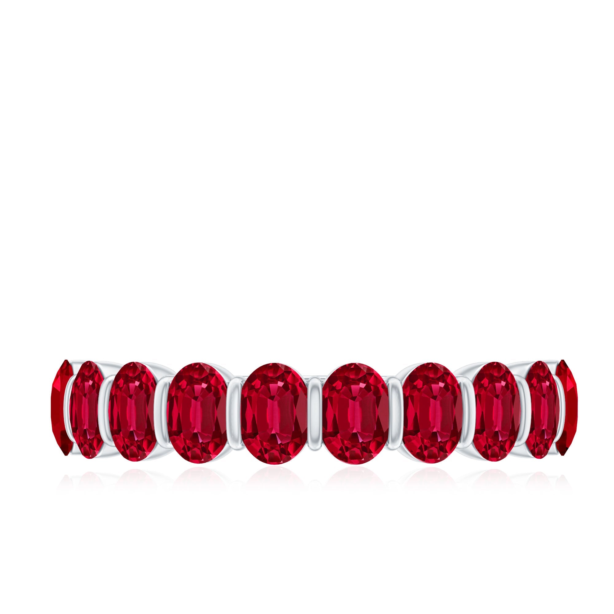 Oval Cut Ruby Ring – Solid Gold Half Eternity Band With Bar Set Design