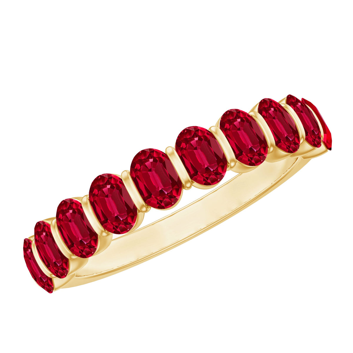 Oval Cut Ruby Ring – Solid Gold Half Eternity Band With Bar Set Design