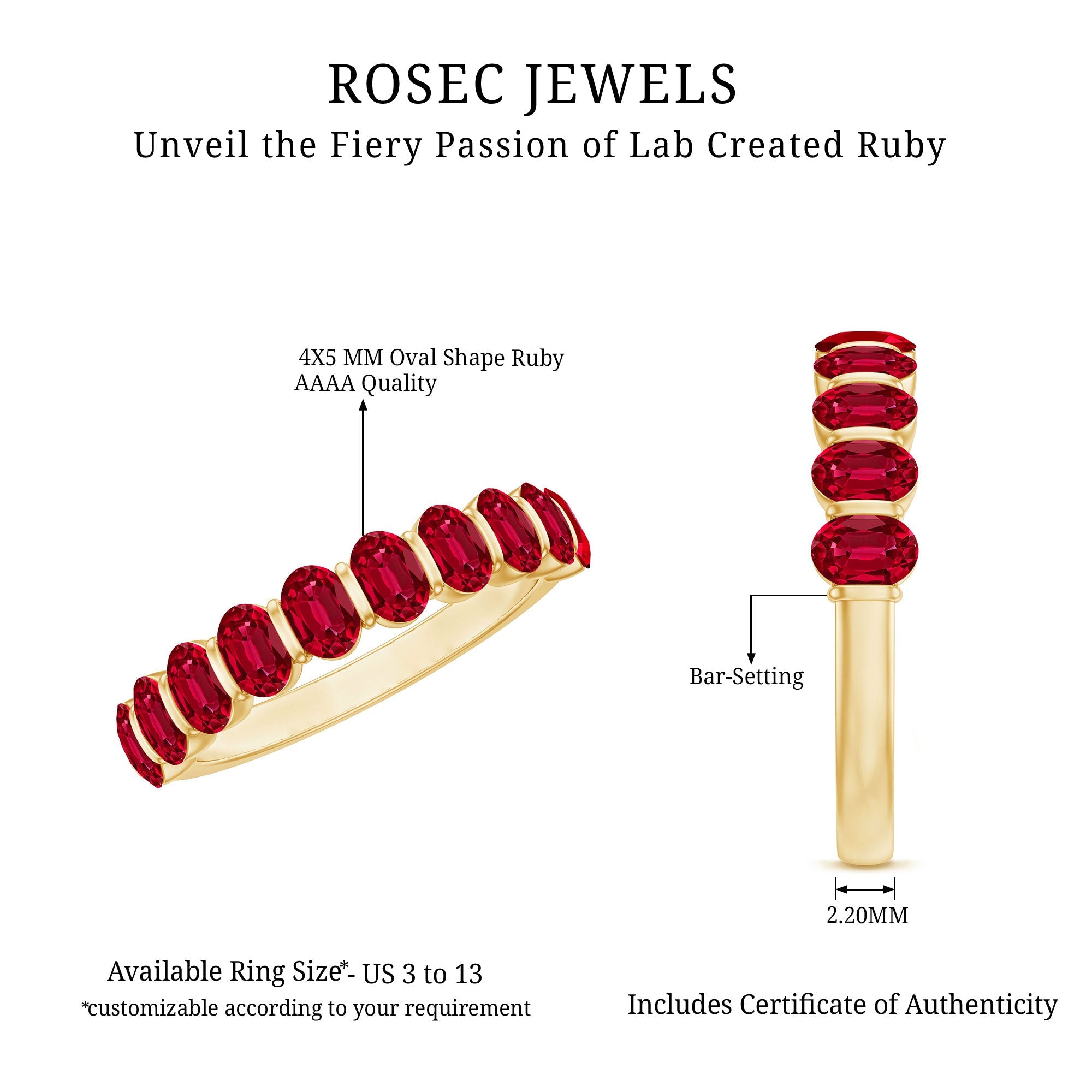 Oval Cut Ruby Ring – Solid Gold Half Eternity Band With Bar Set Design