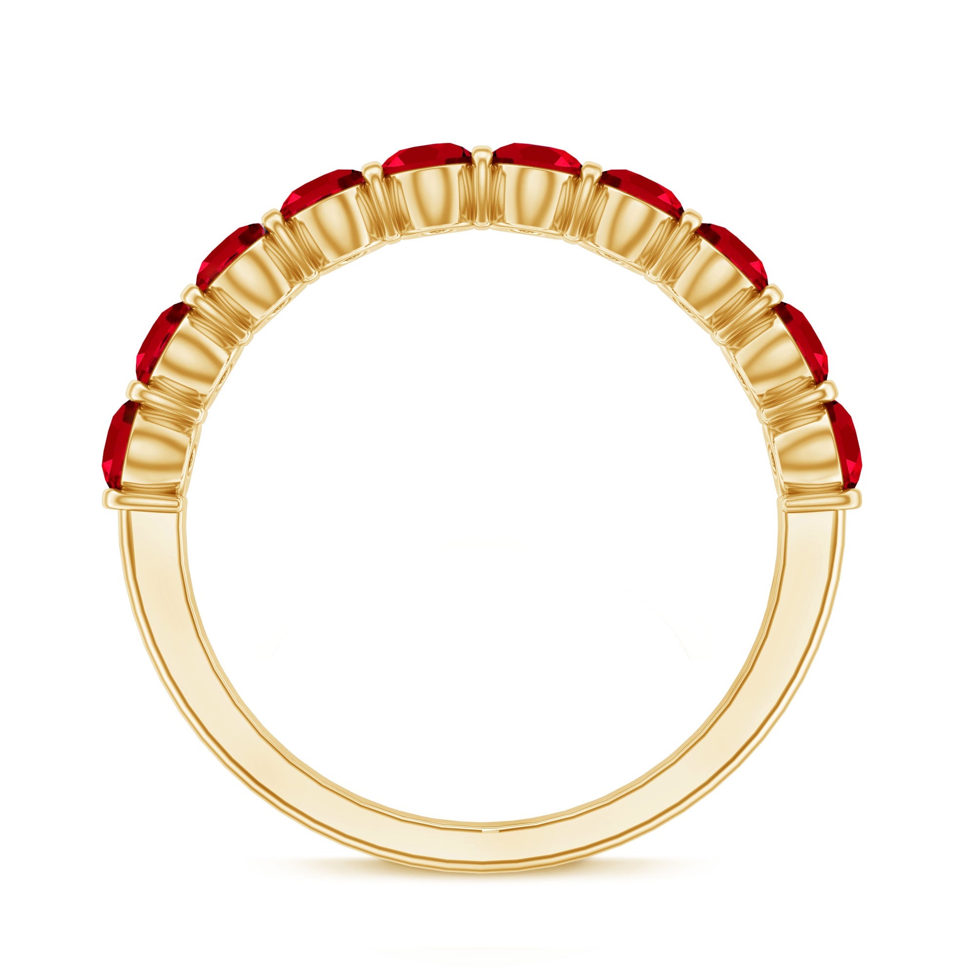 Oval Cut Ruby Ring – Solid Gold Half Eternity Band With Bar Set Design